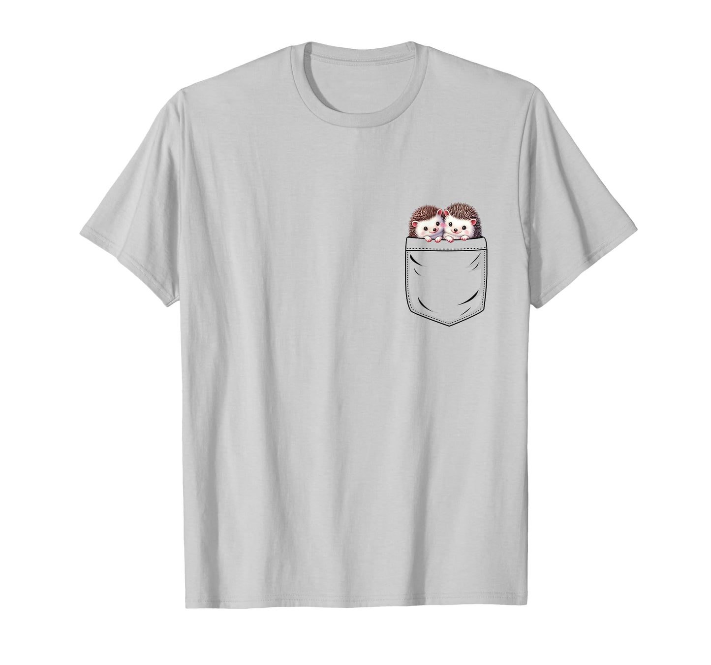 Hedgehog Lovers Cute Funny Hedgehog In Pocket T-Shirt, Small, Grey