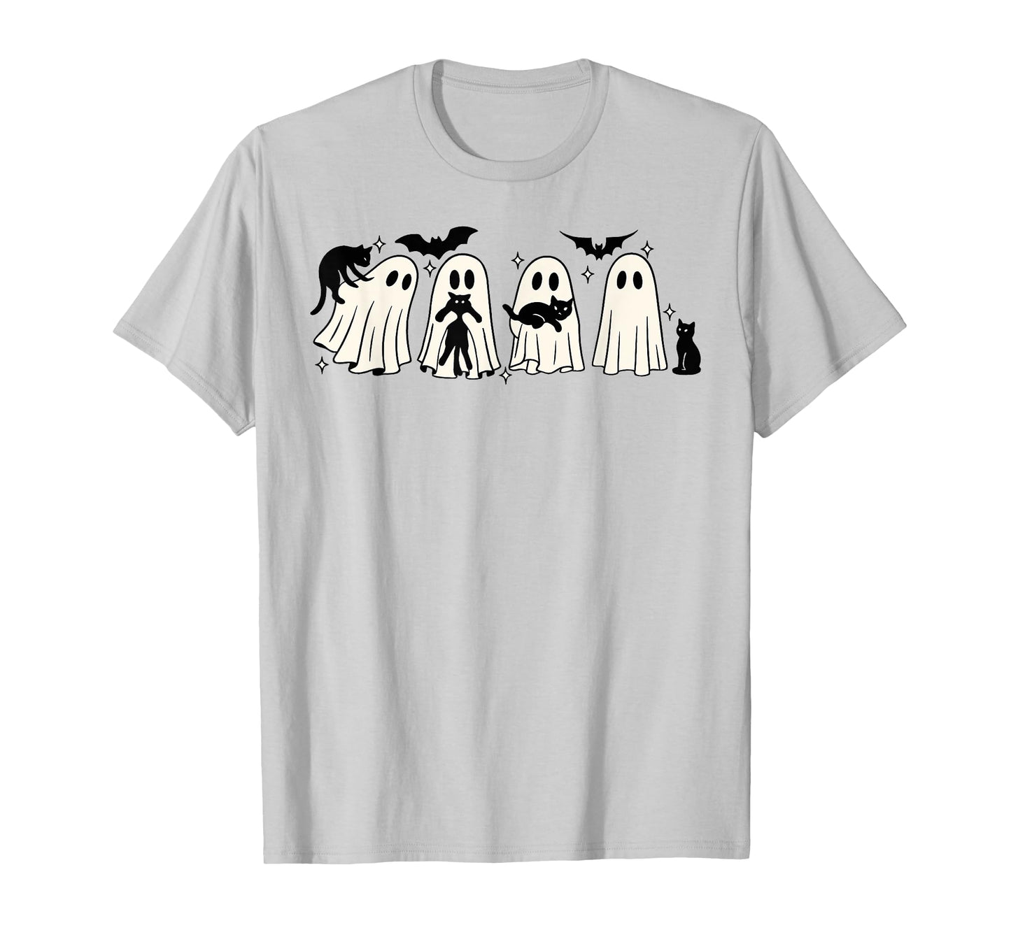 Funny Ghost Black Cat Spooky Season Trick Or Treat Halloween T-Shirt for Men Women Kids