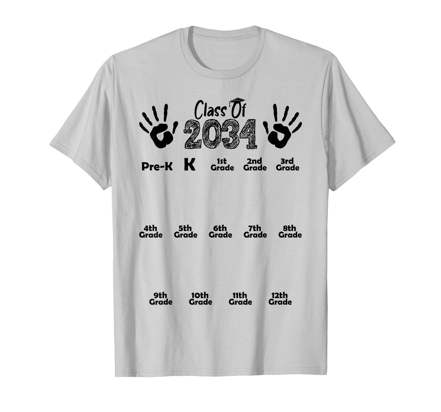 Class of 2034 Grow With Me Shirt Handprint Pre-K 12th Grade T-Shirt