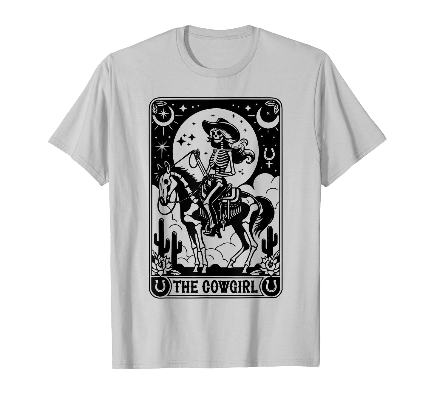 Skeleton Cowgirl Riding Horse Tarot Card Gothic Halloween T-Shirt