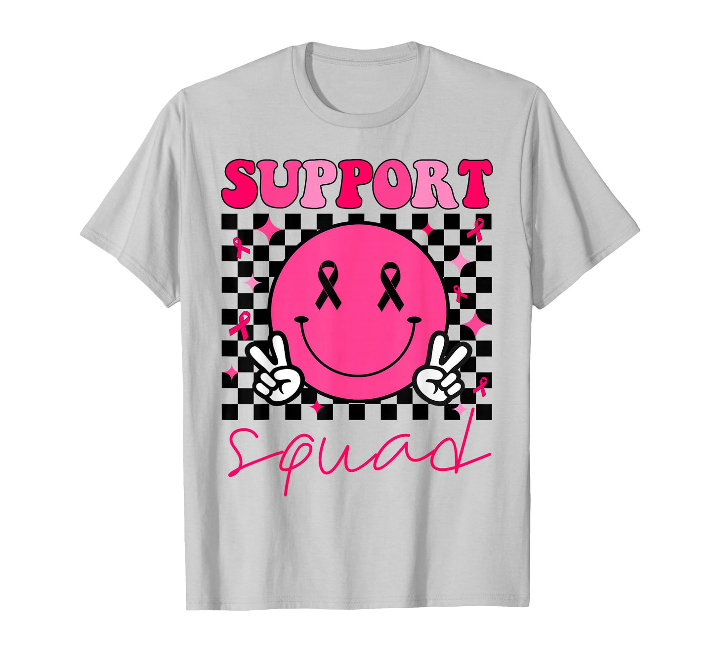 Groovy Breast Cancer Awareness Men Women Kids Support Squad T-Shirt