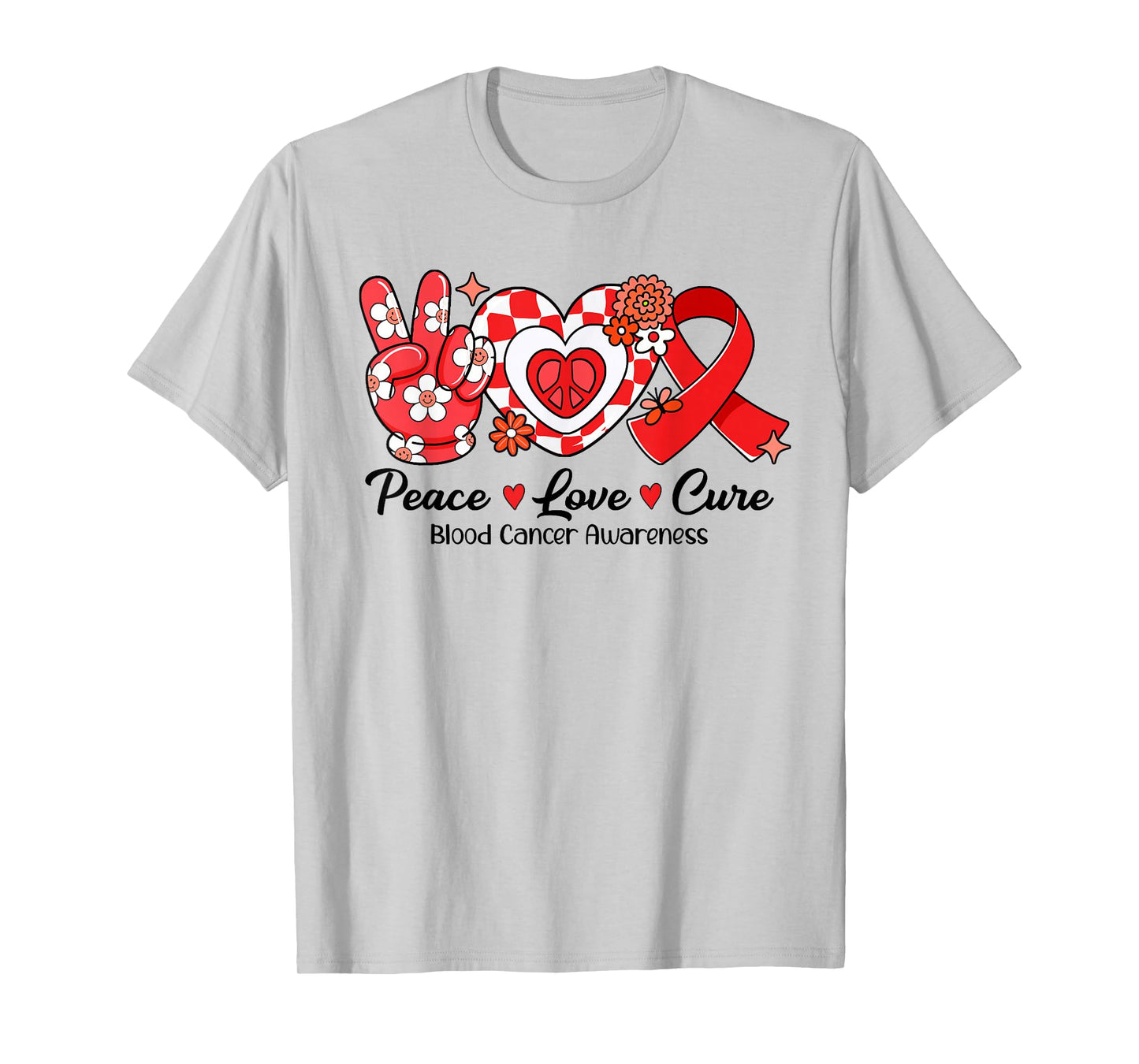 Retro Groovy Peace Love Cure Blood Cancer Awareness Gifts T-Shirt