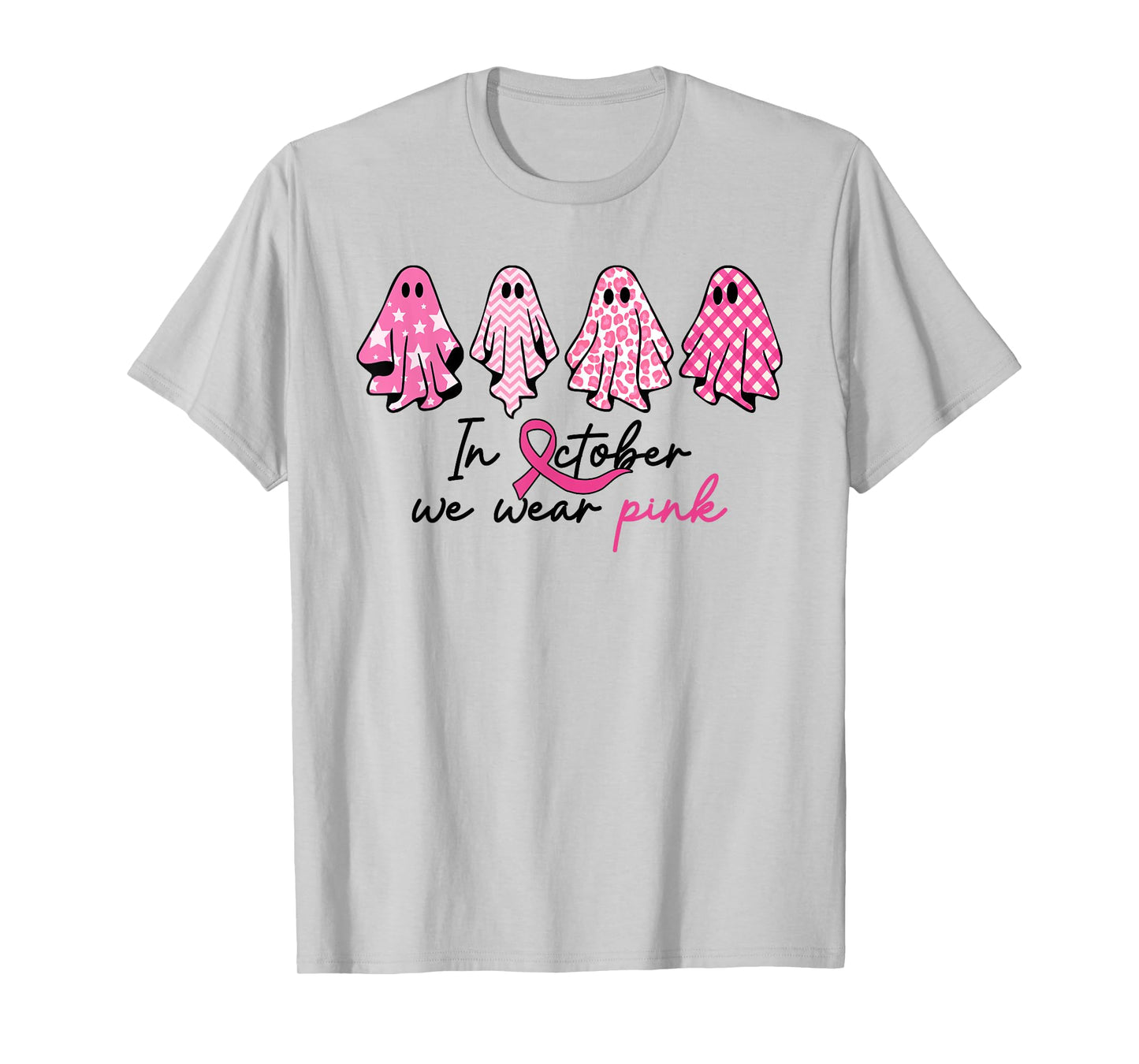 In October We Wear Pink Breast Cancer Halloween Pink Ghost T-Shirt