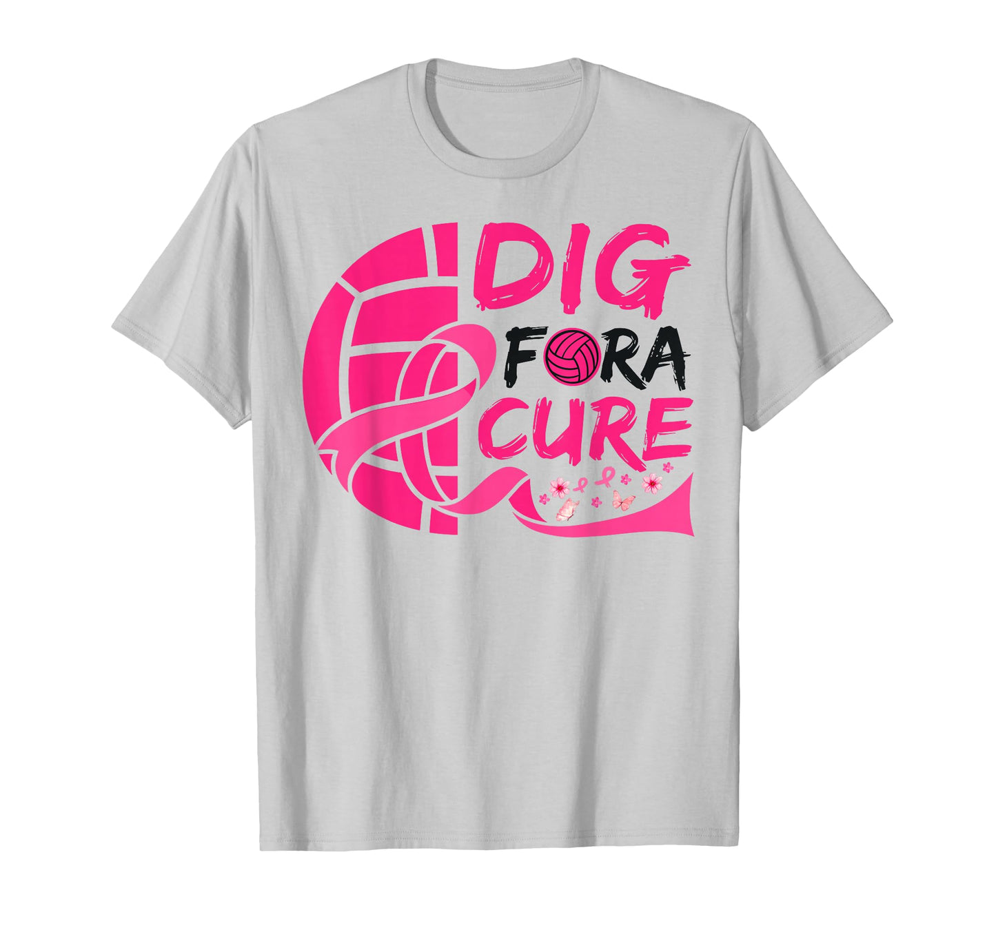 Dig For Cure Ribbon Volleyball Breast Cancer Awareness Pink T-Shirt