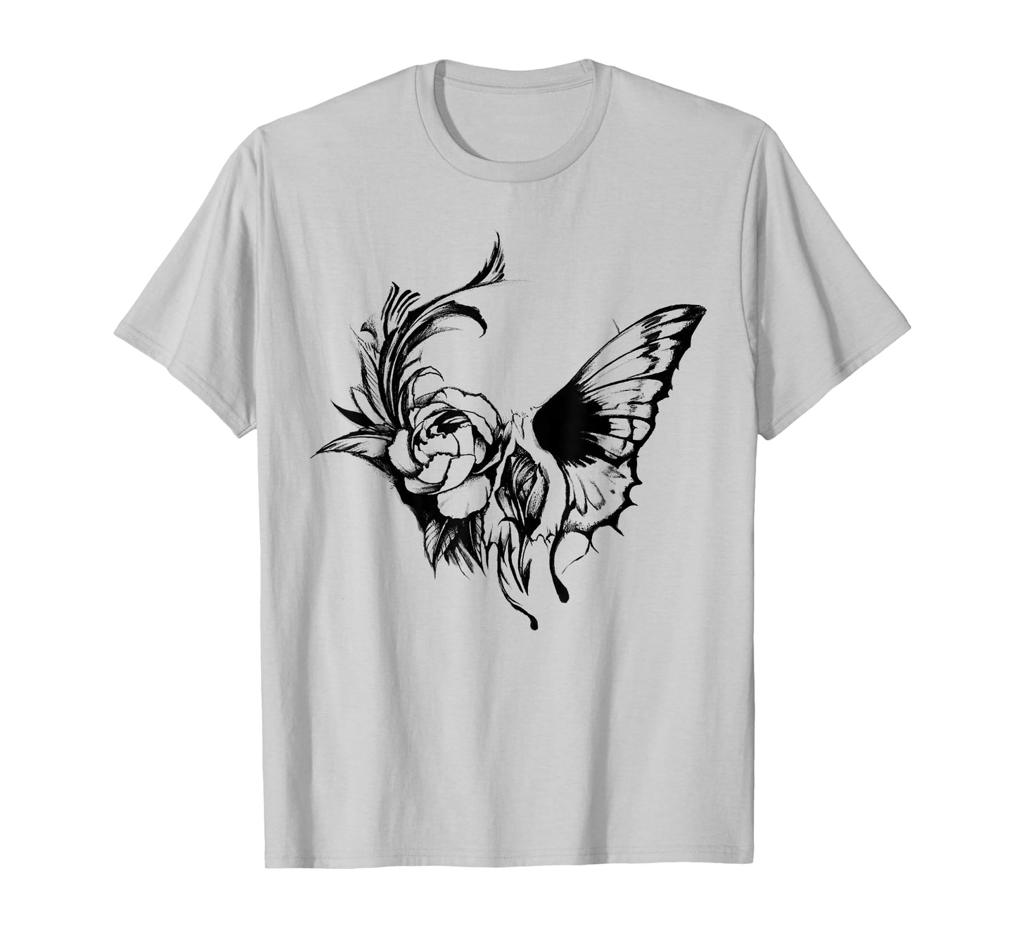 Skull Butterfly Gothic Skeleton Halloween Flowers T-Shirt