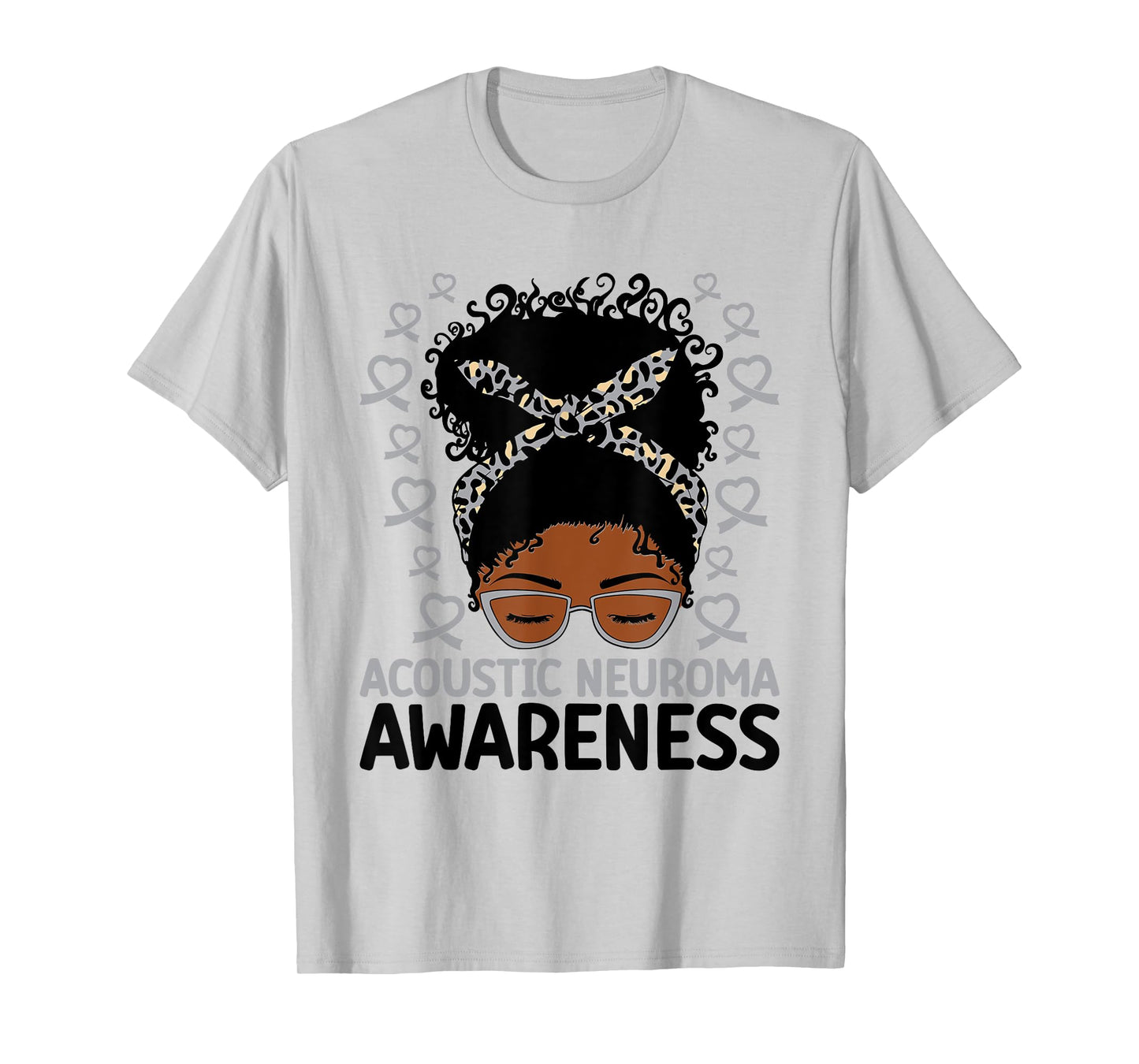 Acoustic Neuroma Awareness Women Messy Bun Gray Ribbon T-Shirt
