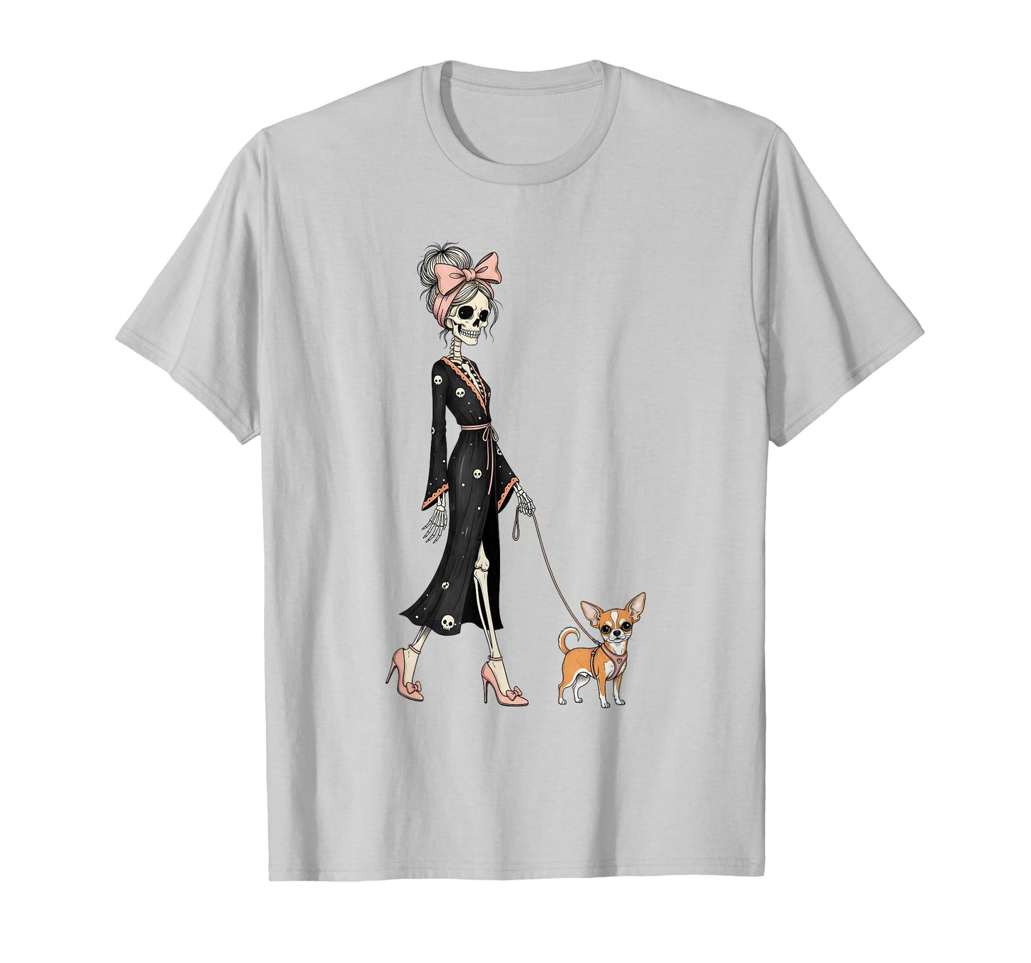 Skeleton Chihuahua Dog Walking Halloween Women T-Shirt