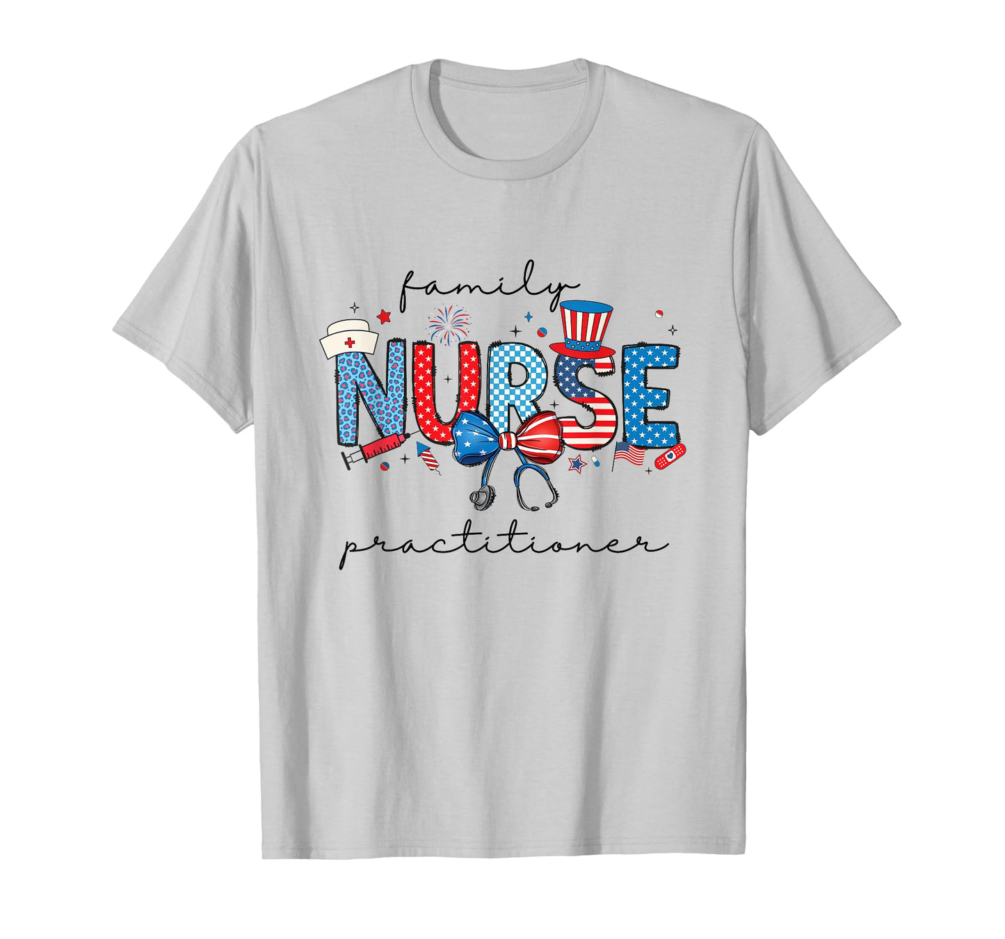 Family Nurse Practitioner 4th July USA Coquette Bow Nursing T-Shirt