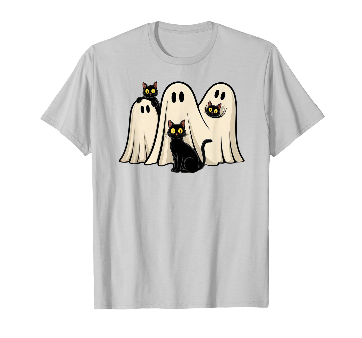Black Cat Ghost Halloween Costume Men Women Kids Cat Lovers T-Shirt