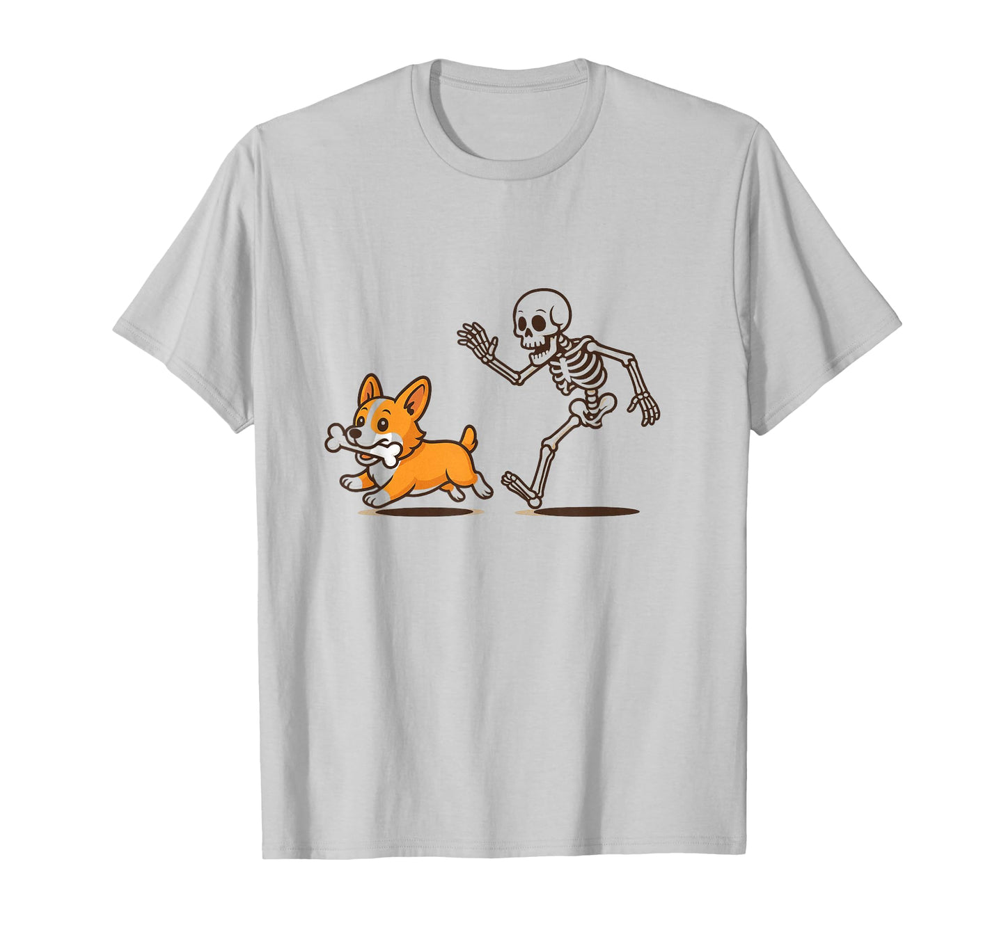 Funny Skeleton Chasing Corgi Halloween Dog Mom Pet Lover T-Shirt