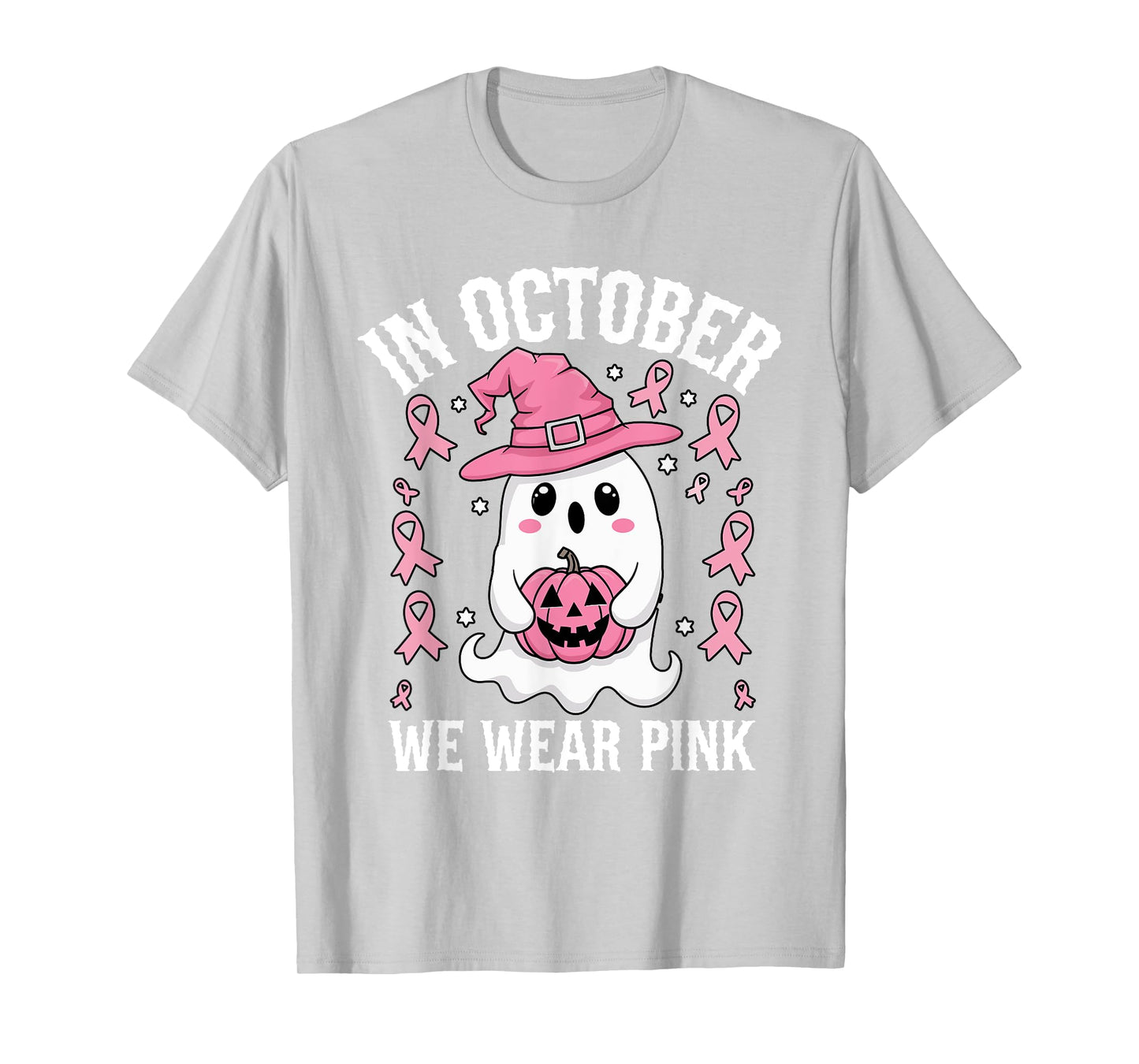 Pink October We Wear Breast Cancer Awareness Ghost Halloween T-Shirt