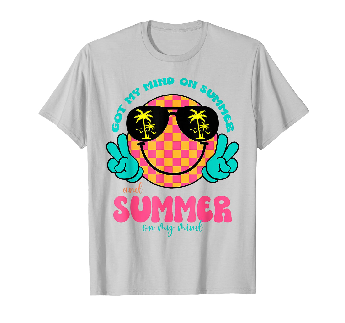 Groovy Happy Face Summer Vibes Got My Mind On Summer Teacher T-Shirt