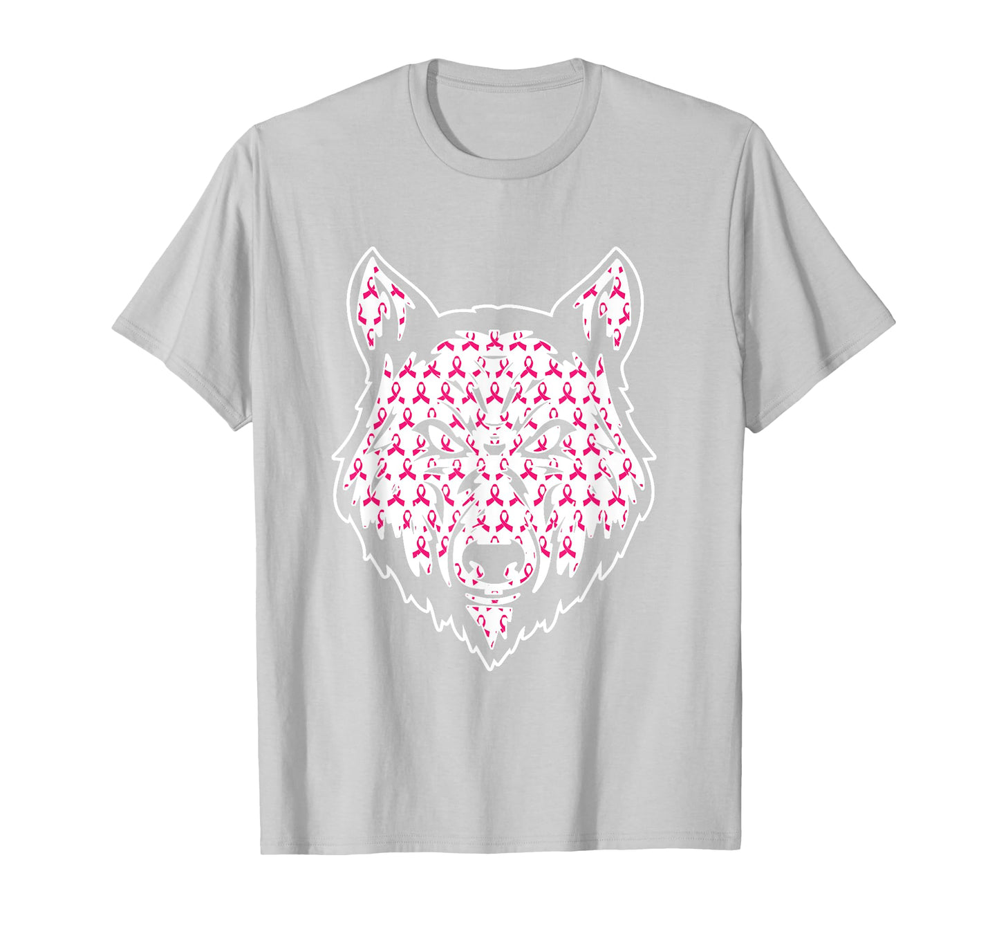 Wolf Pink Ribbon Breast Cancer Awareness Cute Animal Warrior T-Shirt