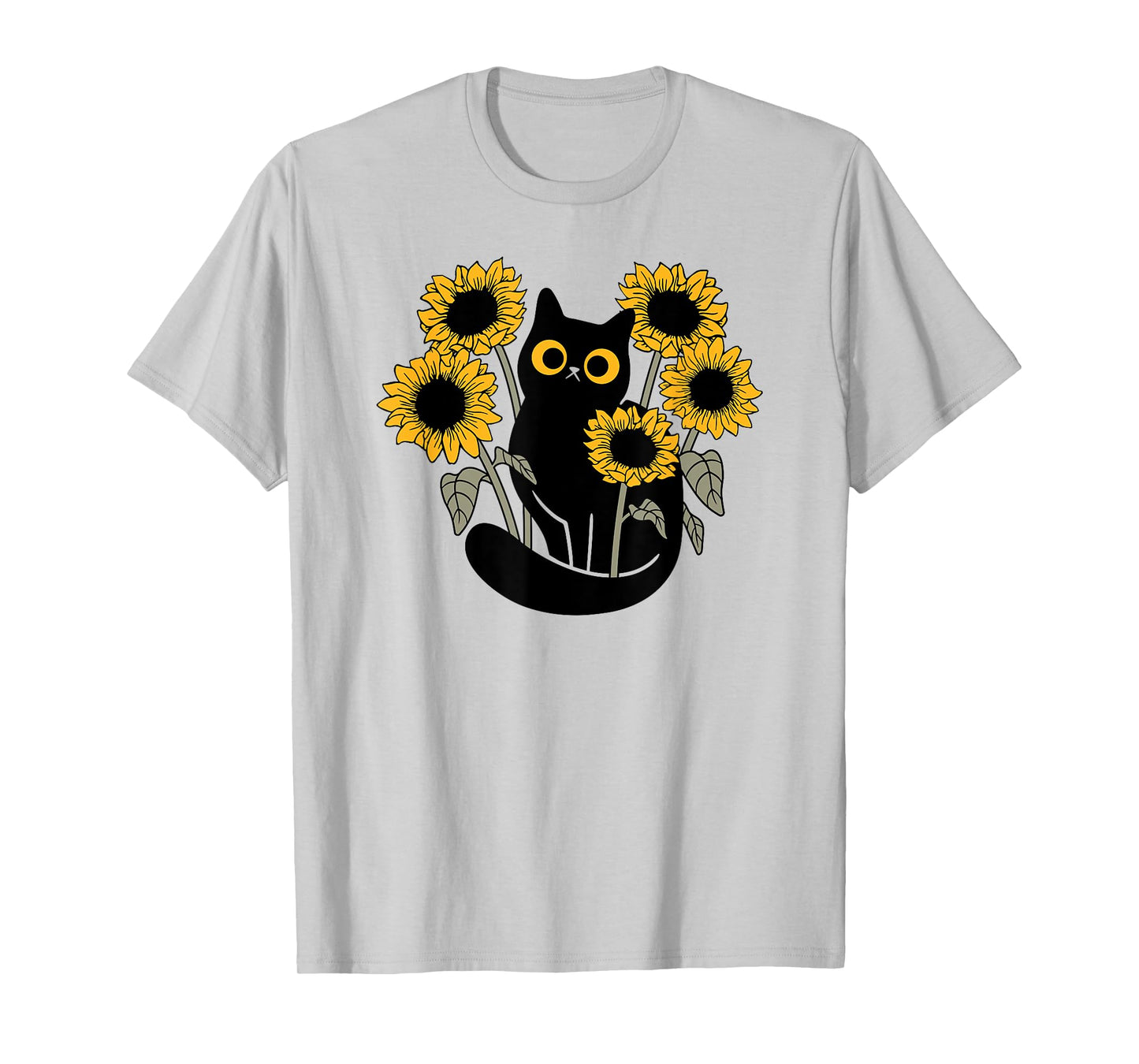 Black Cat in Sunflowers T-Shirt for Men Women Girls Kids