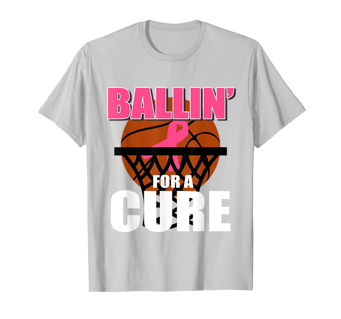 Basketball Pink Ribbon Breast Cancer Awareness Support T-Shirt
