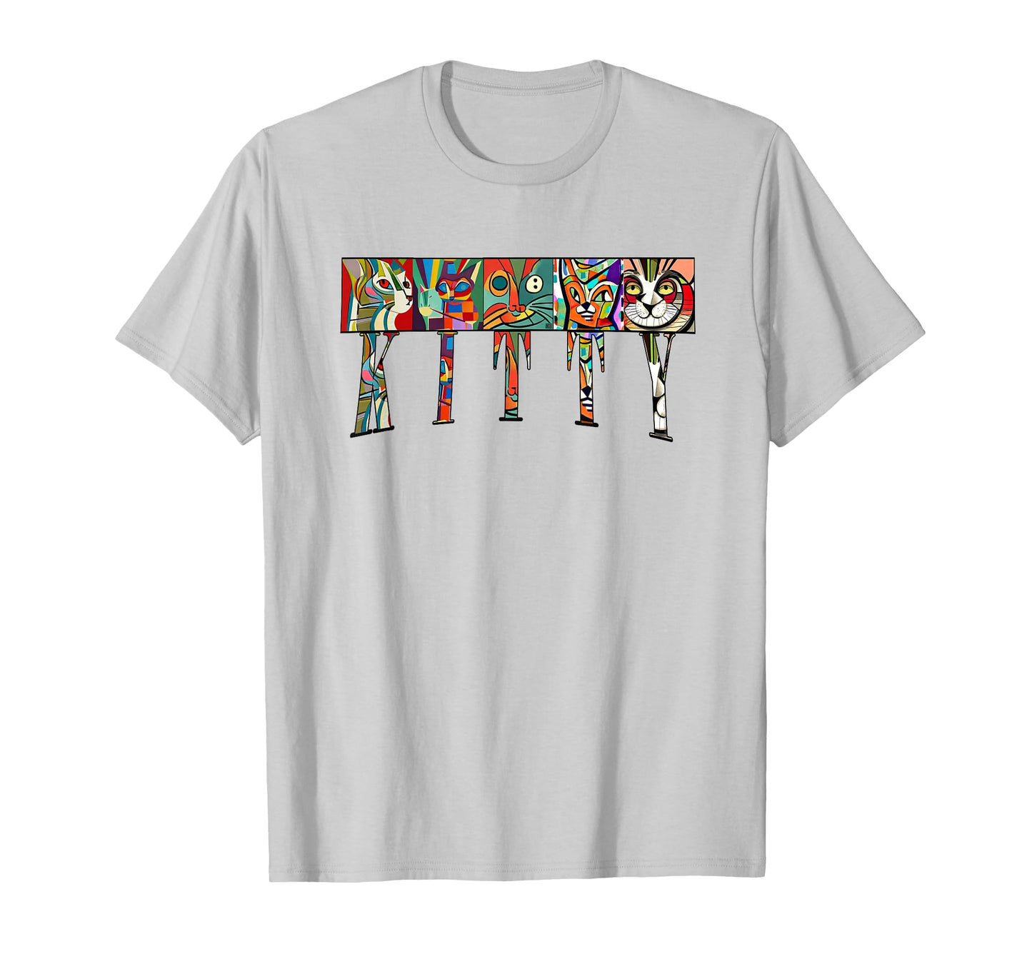 Mid-Century Modern Cubism Expressionist Cats Kitty Art T-Shirt