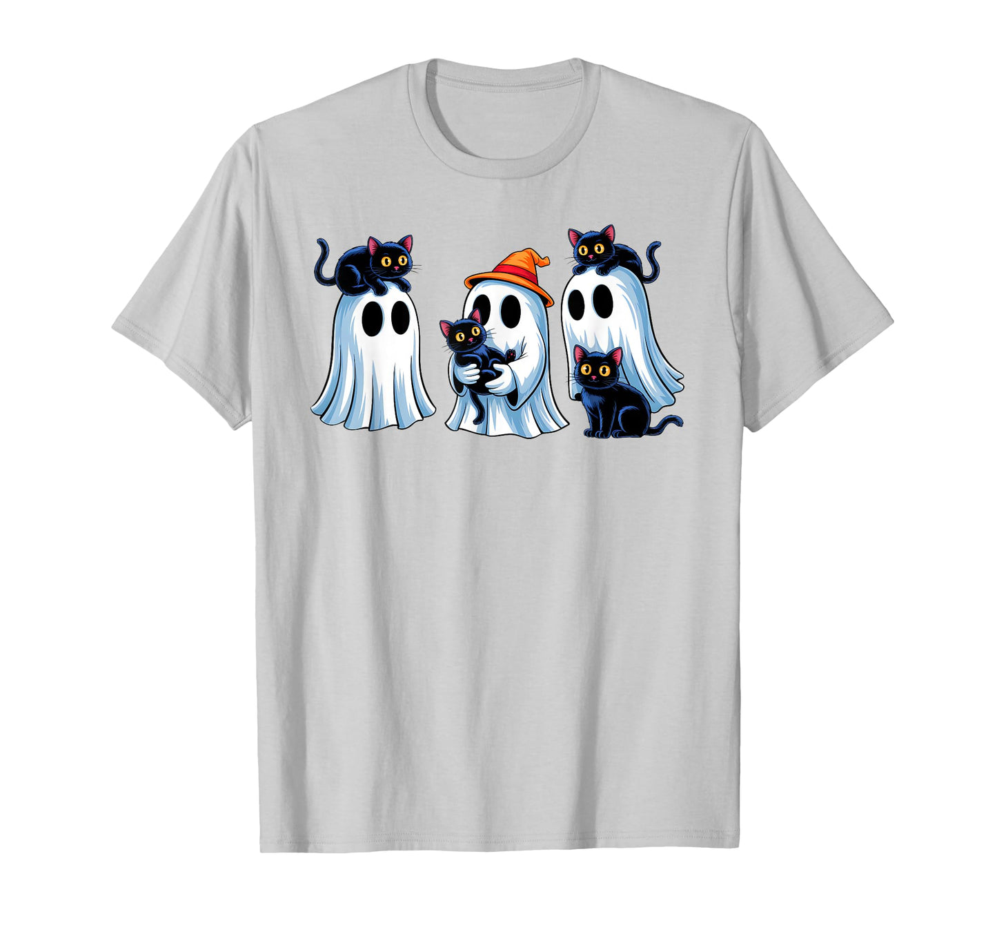 Black Cat Ghost Halloween Costume Men Women Boys Girls Kids T-Shirt