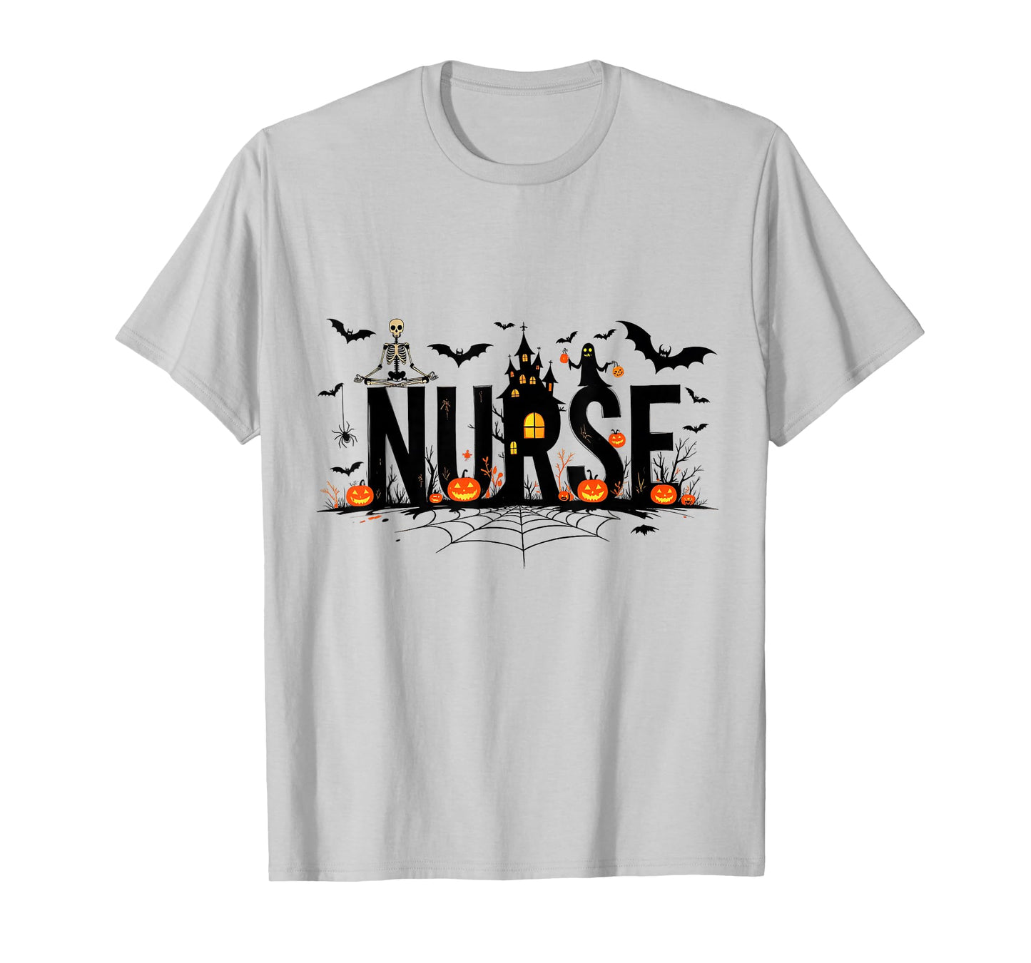 Halloween Nurse Design with Skeleton and Pumpkins T-Shirt
