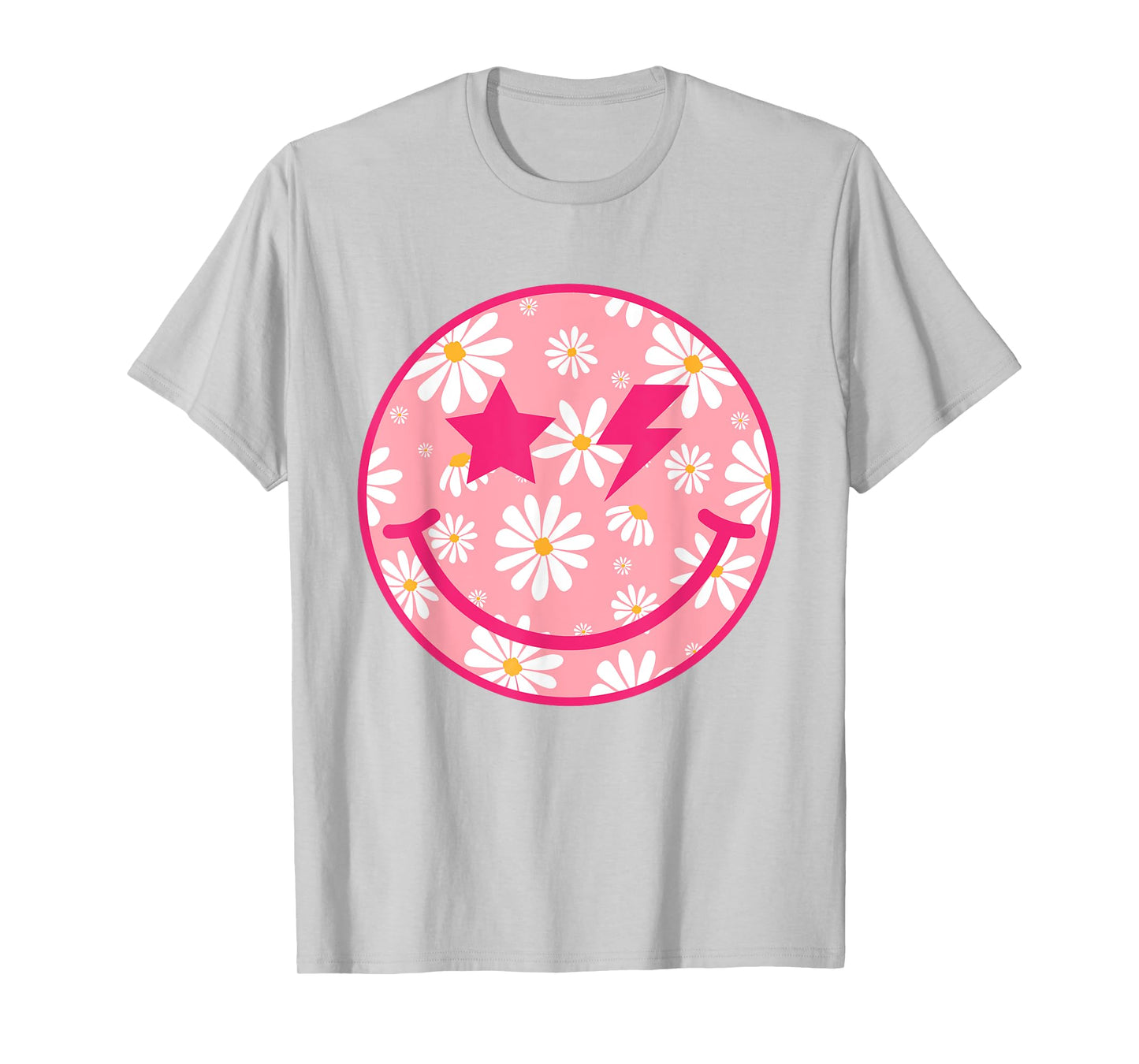 Retro Pink Happy Face Checkered Pattern Smile Face Trendy T-Shirt