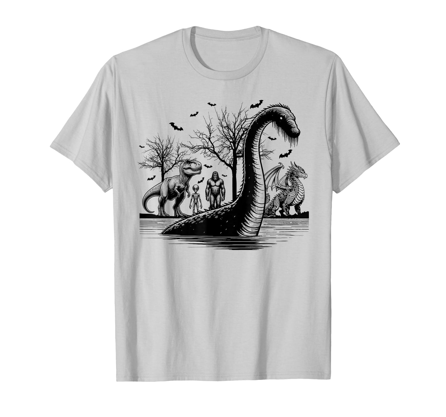 Halloween party bigfoot alien meet loch Ness dragon spooky T-Shirt