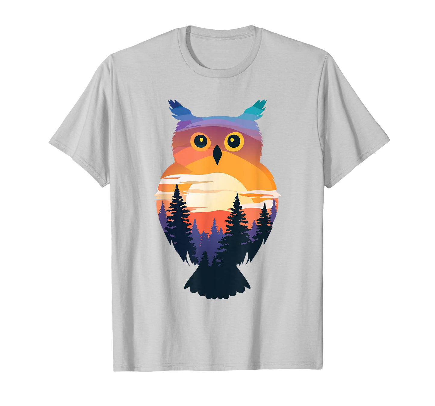 Watercolor Owl Silhouette Camping Forest Mens Women Kids Owl T-Shirt
