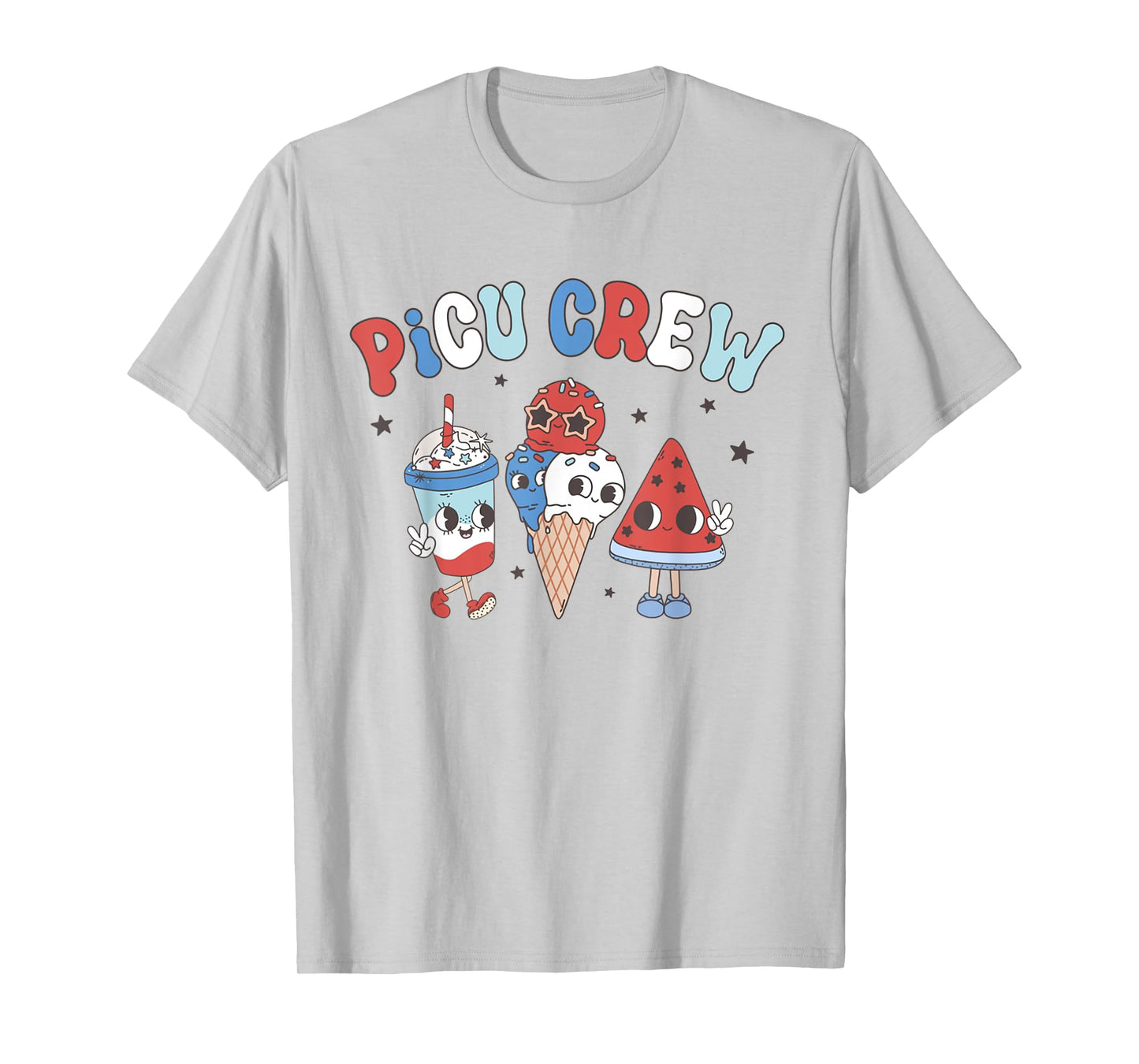 Retro PICU Nurse 4th Of July Popsicle American PICU Squad T-Shirt