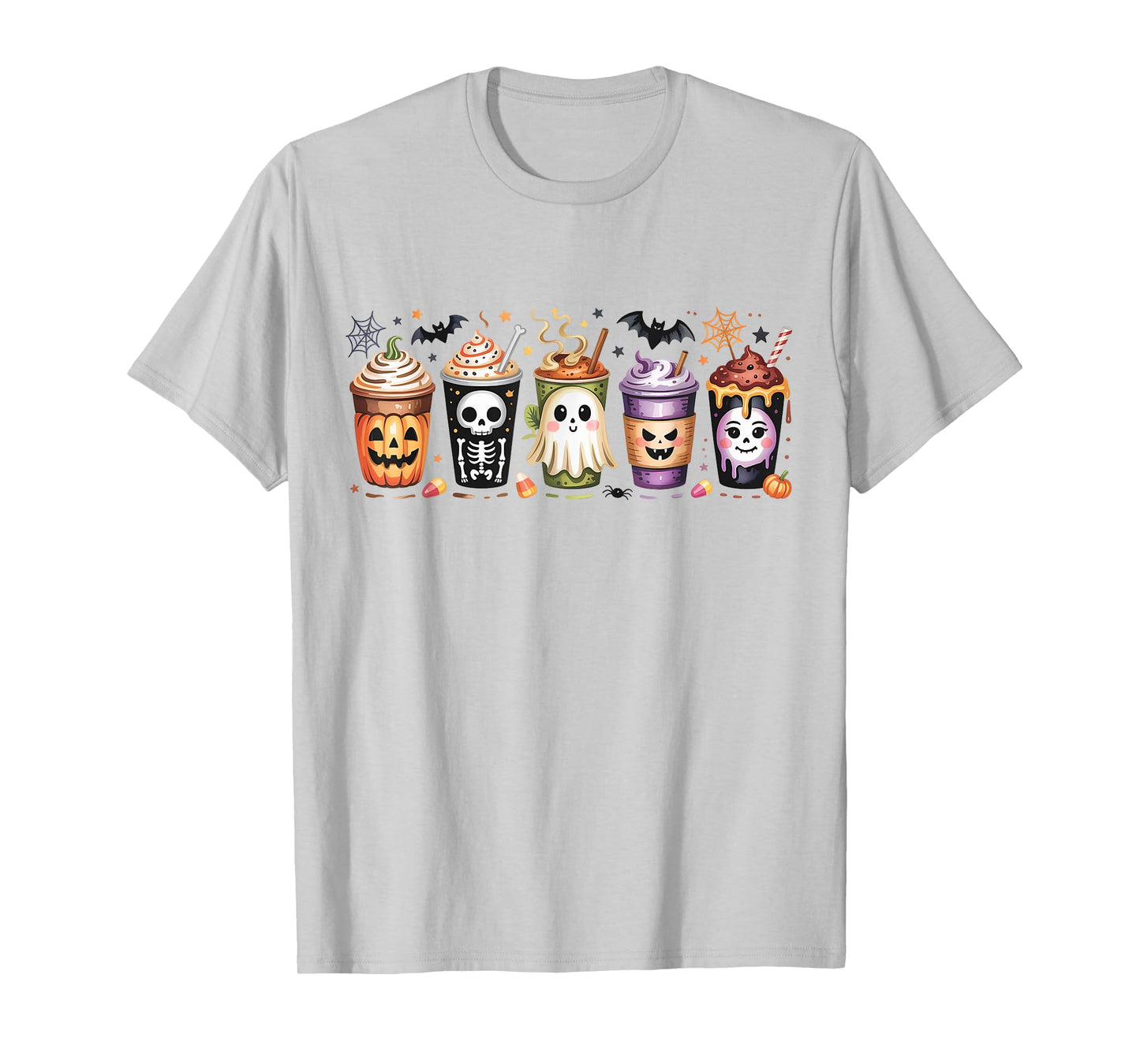 Halloween Horror Latte Coffee Cups Ghost Skeleton Vintage T-Shirt