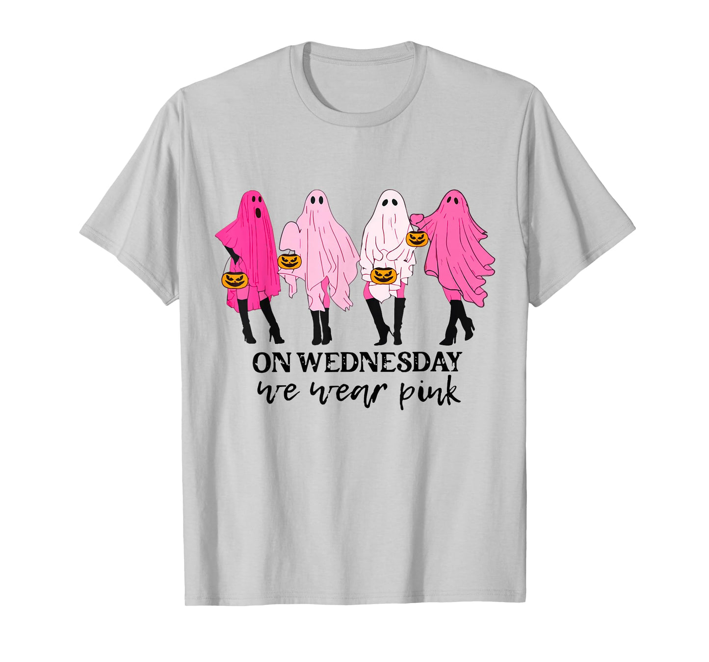 On Wednesday We Wear Pink Ghost Halloween Breast Cancer T-Shirt