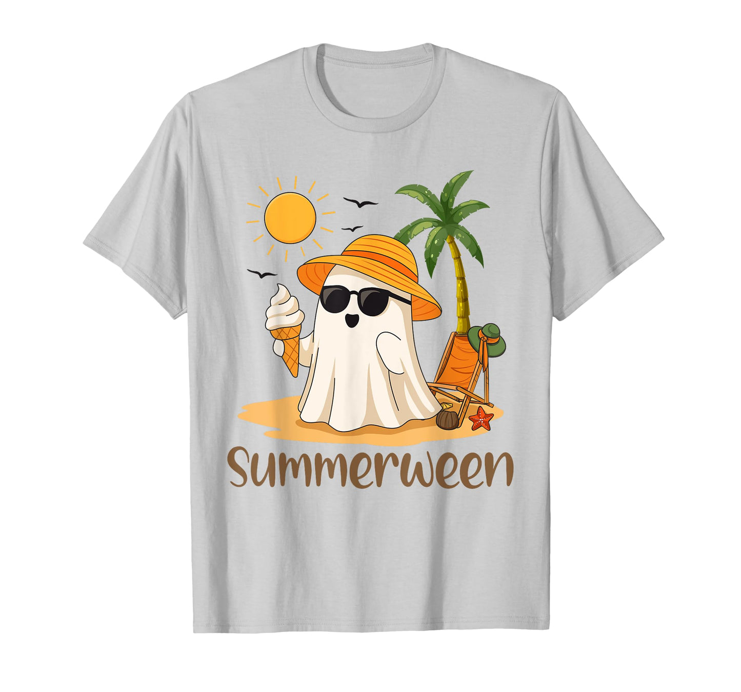 Ghost Beach Summer Vacation Spooky Fall Boo Ghost Halloween T-Shirt