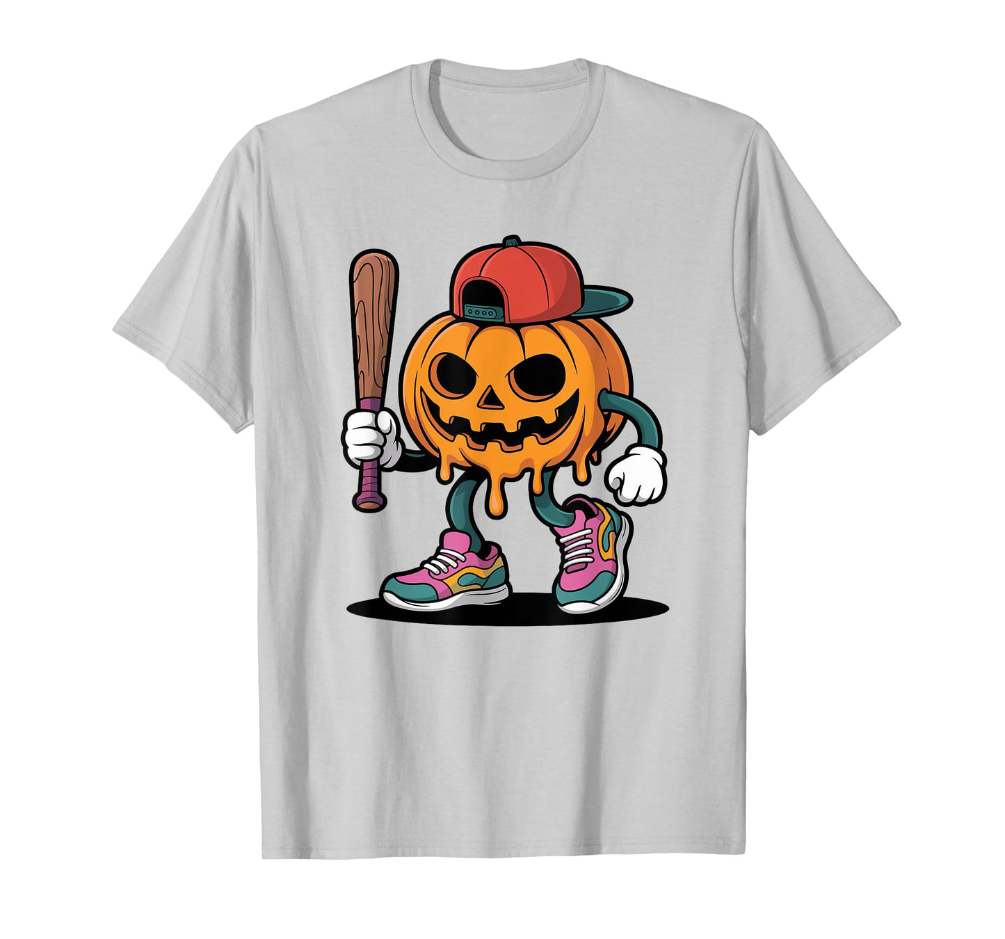 Pumpkin Baseball Player Halloween Ice Cream Drip Men Boys T-Shirt