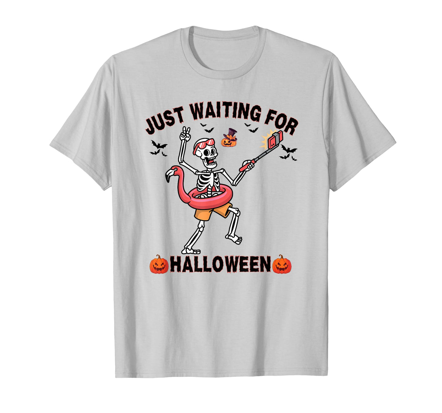 Just Waiting for Halloween Funny Skeleton Spooky Summerween T-Shirt