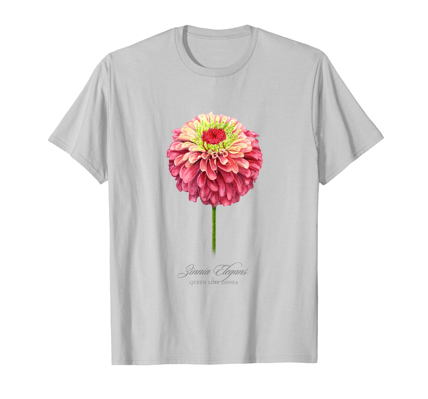 Red and Pink Zinnia Flower Botanical Painting T-Shirt