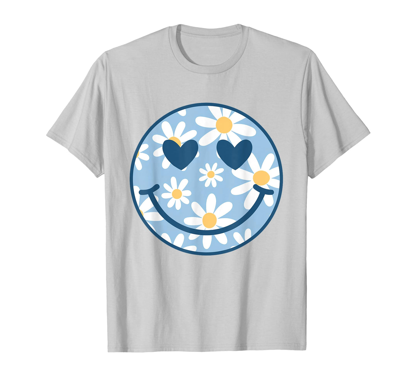 Retro Blue Happy Face Checkered Pattern Smile Face Trendy T-Shirt