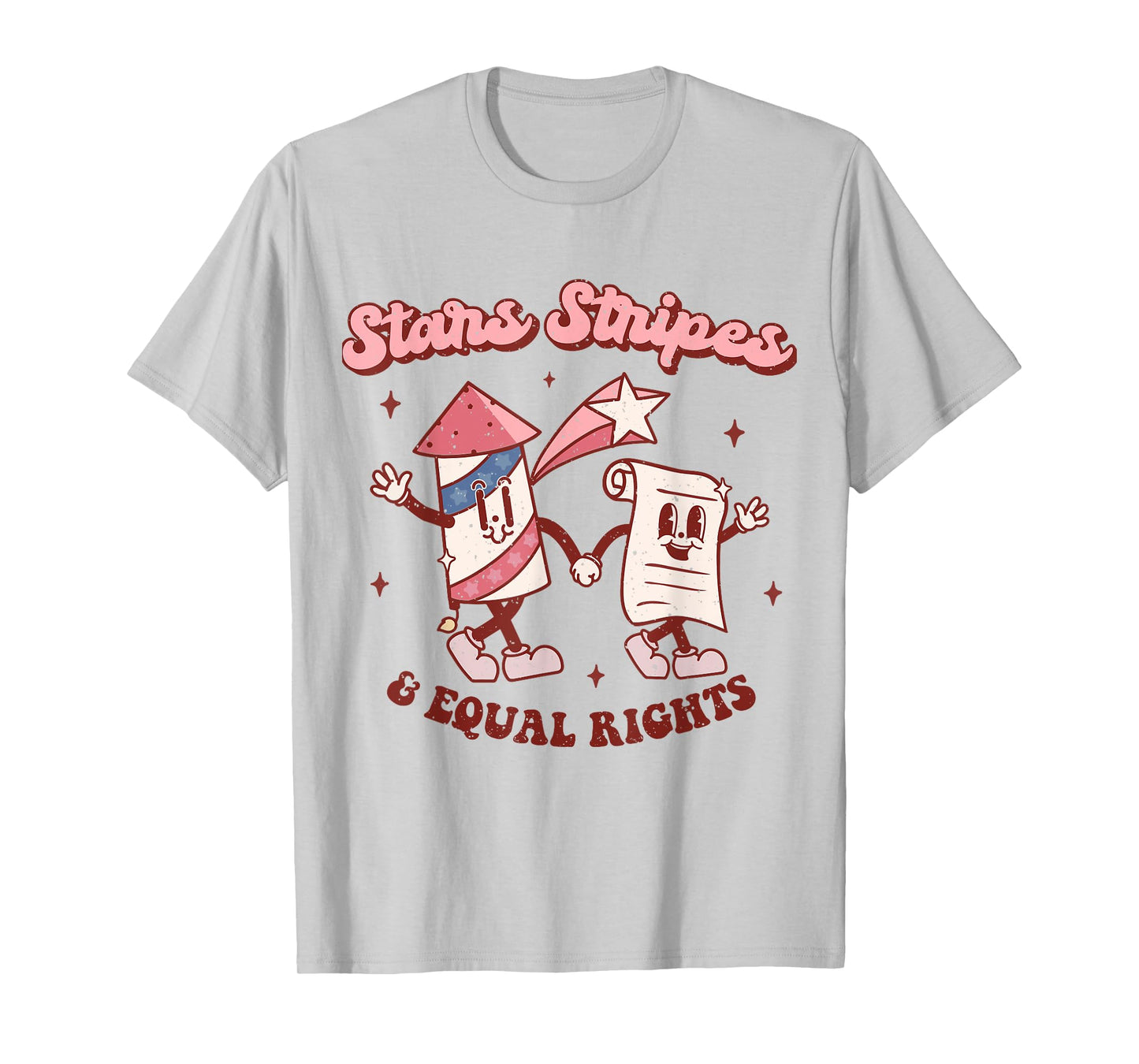 Stars Stripes & Equal Rights 4th Of July Retro Groovy Women T-Shirt