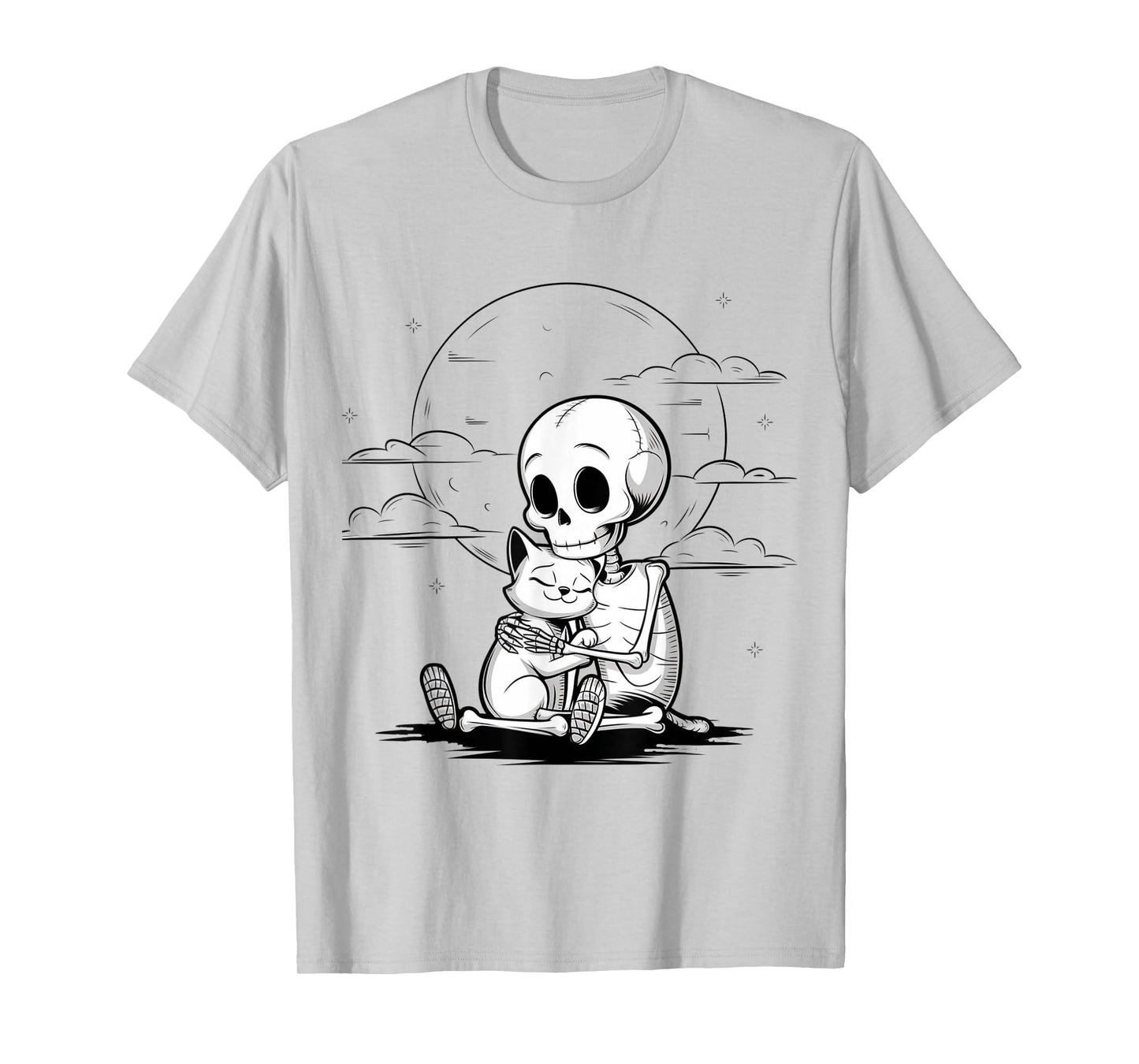 Cute Skeleton Hugging Cat Halloween T-Shirt