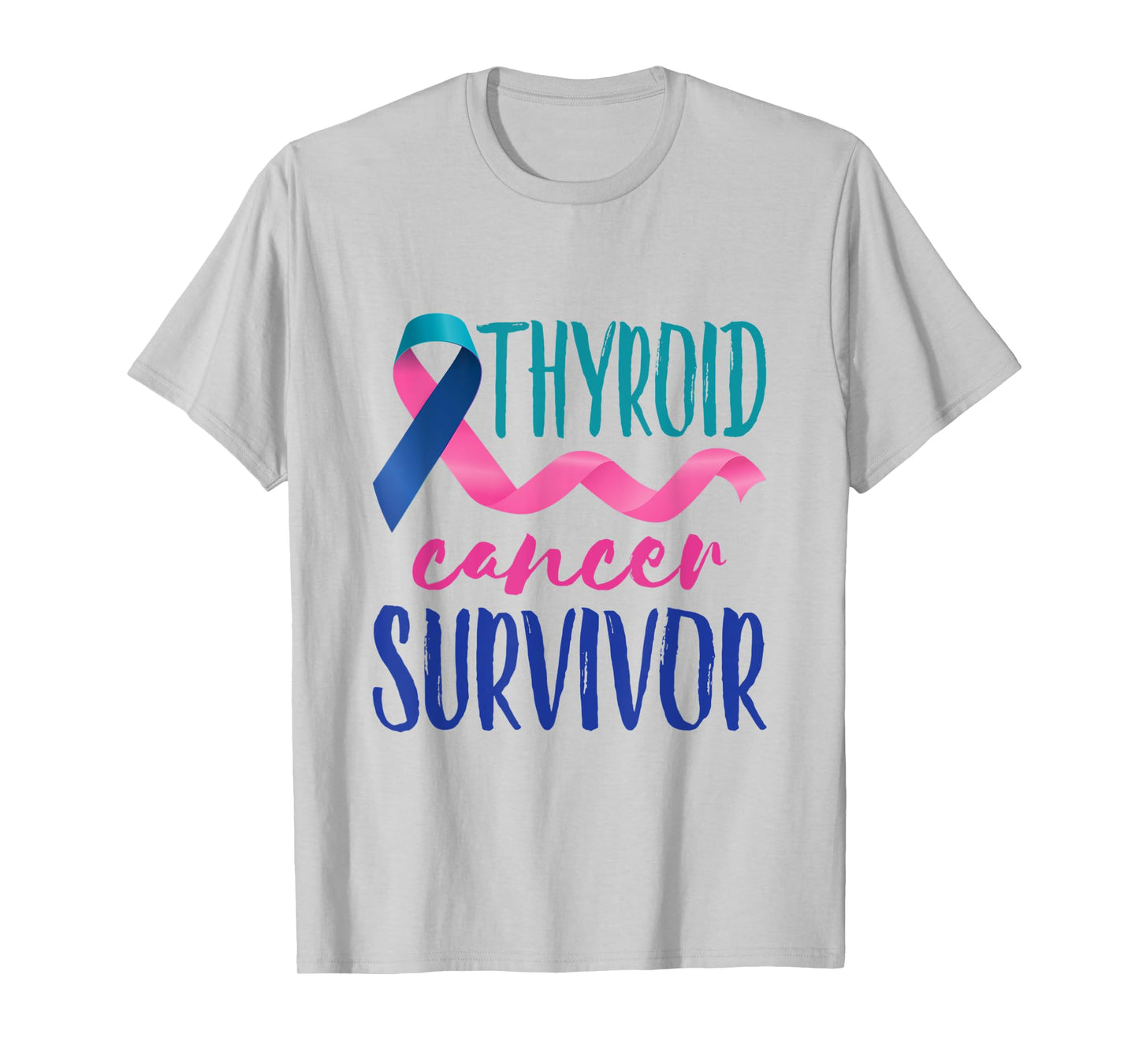 Thyroid Cancer Survivor Awareness Ribbon Teal Blue Pink T-Shirt