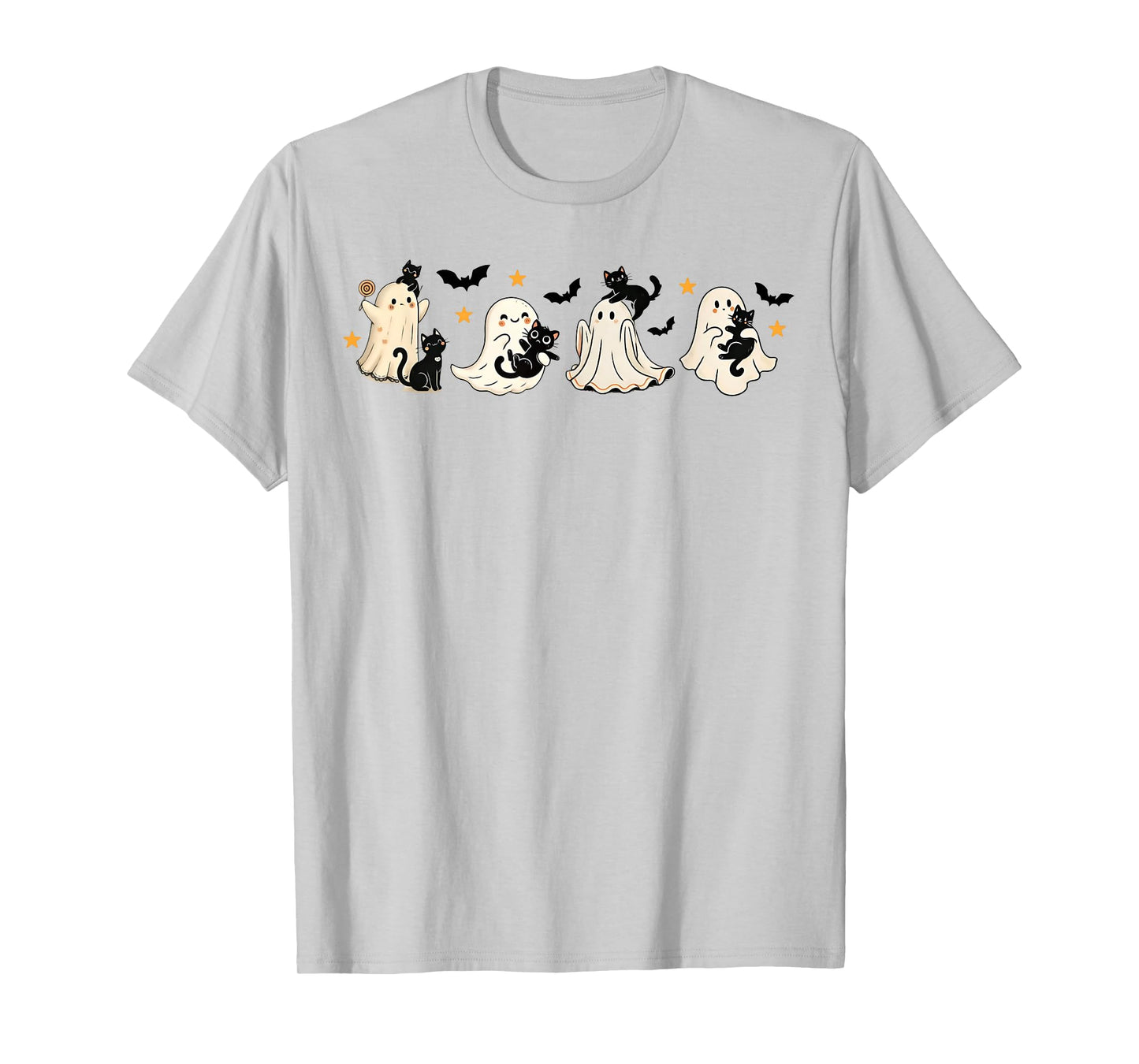 Ghost Playing with Black Cats Happy Halloween Costume Funny T-Shirt