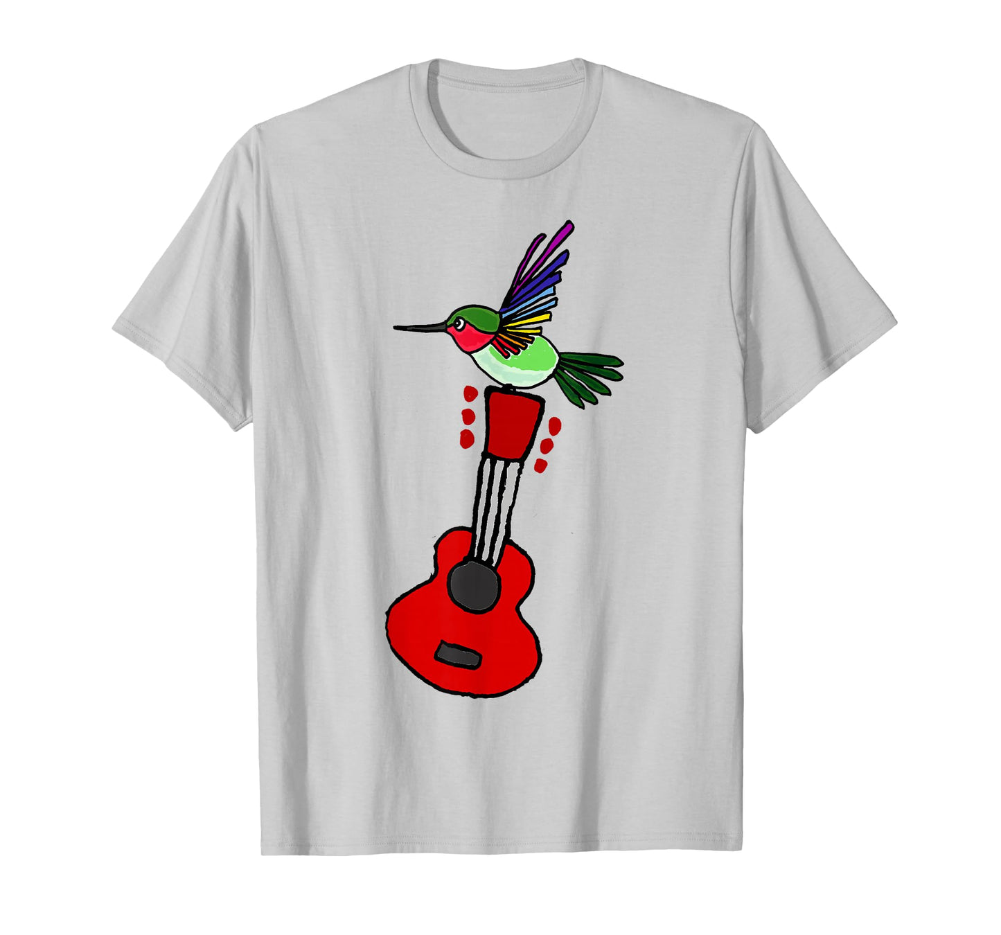 Smilenowtees Funny Hummingbird on Red Guitar T-shirt