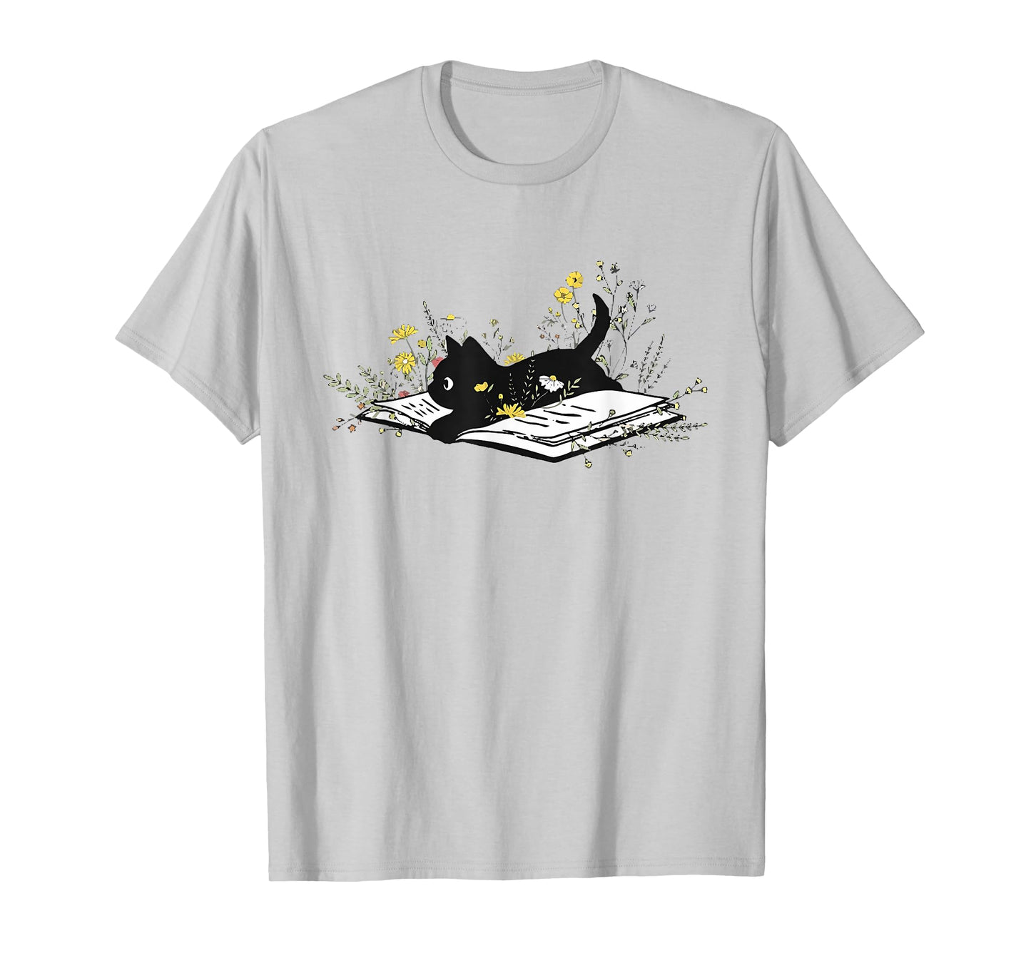 Cute Book Black Cat Book Lover Floral Teacher Life Women T-Shirt