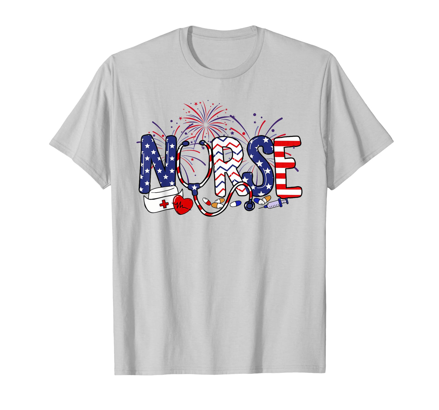 American Nurse 4th of July Nurse Stethoscope Nursing Womens T-Shirt