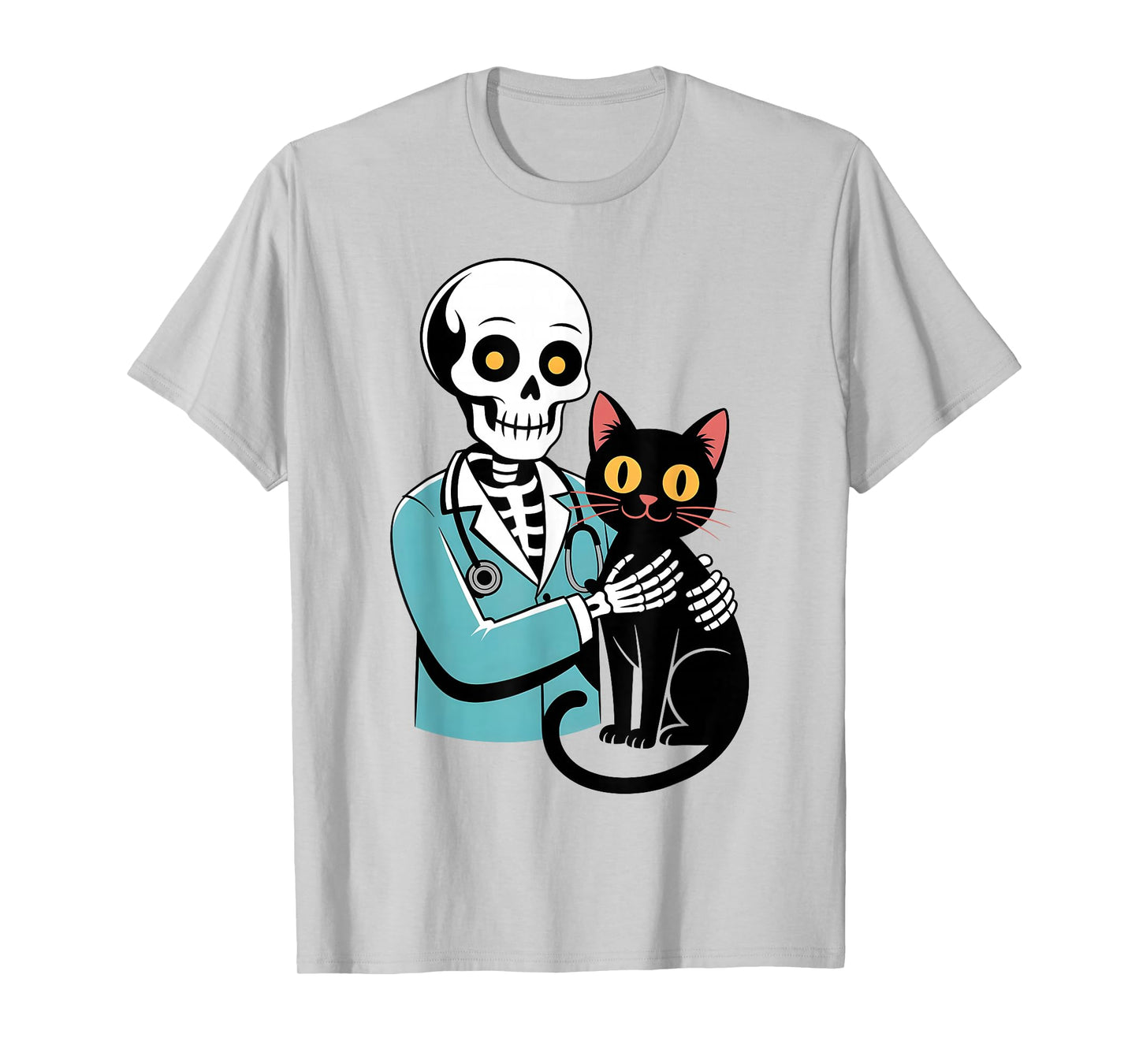 Skeleton Hugging Cat Funny Vet Cat Lover Halloween Men Women T-Shirt