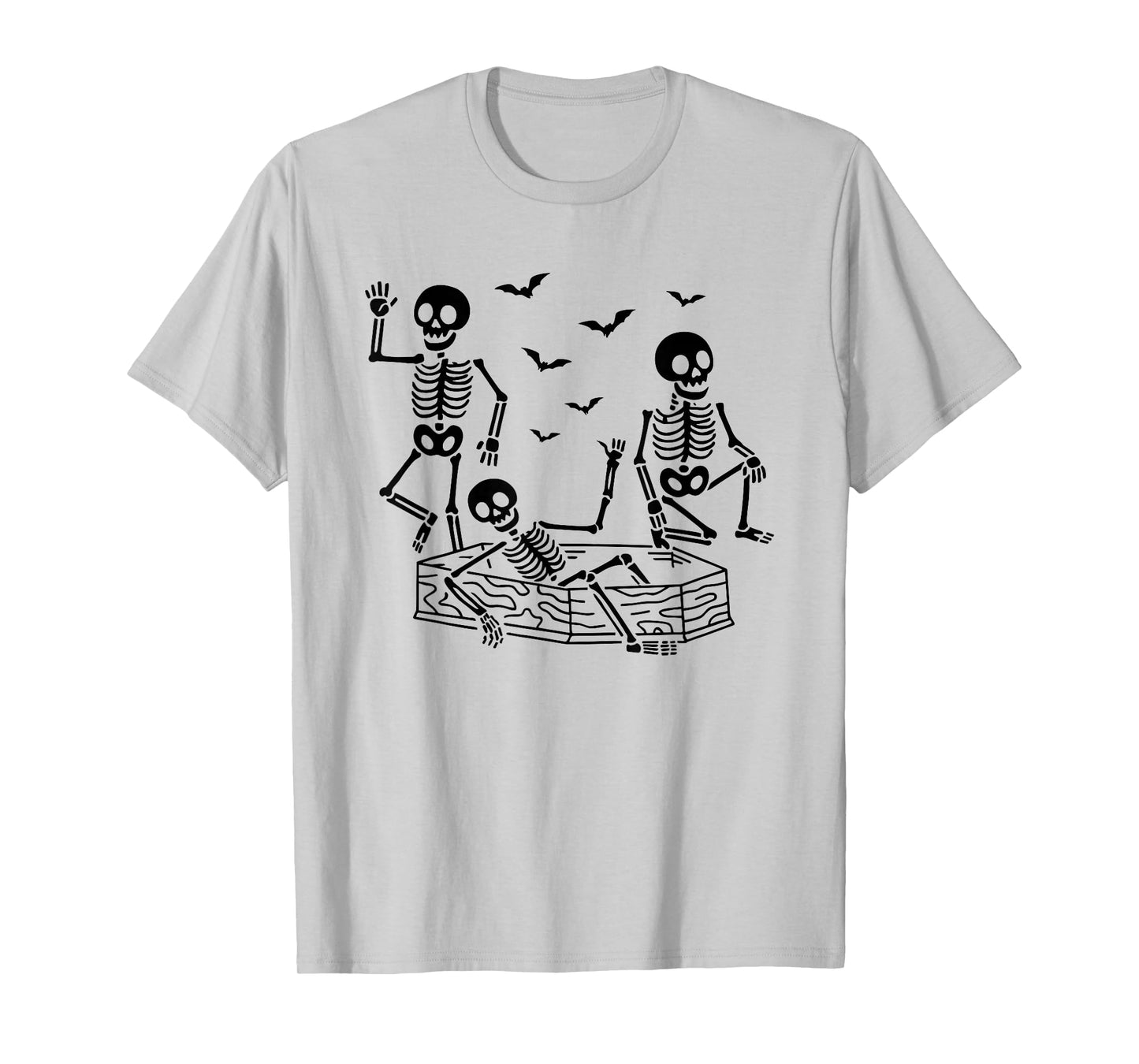 Dancing Skeletons Halloween Party Coffin Bats Funny Spooky T-Shirt