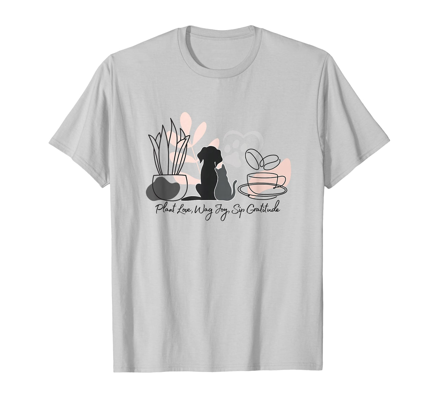 Aesthetic Minimalistic Plant Dog Coffee Art Drawing Women T-Shirt