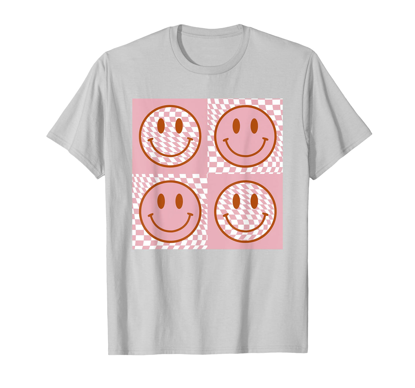 Checkered Pattern Happy Face Shirt Retro Pink Smile Face T-Shirt