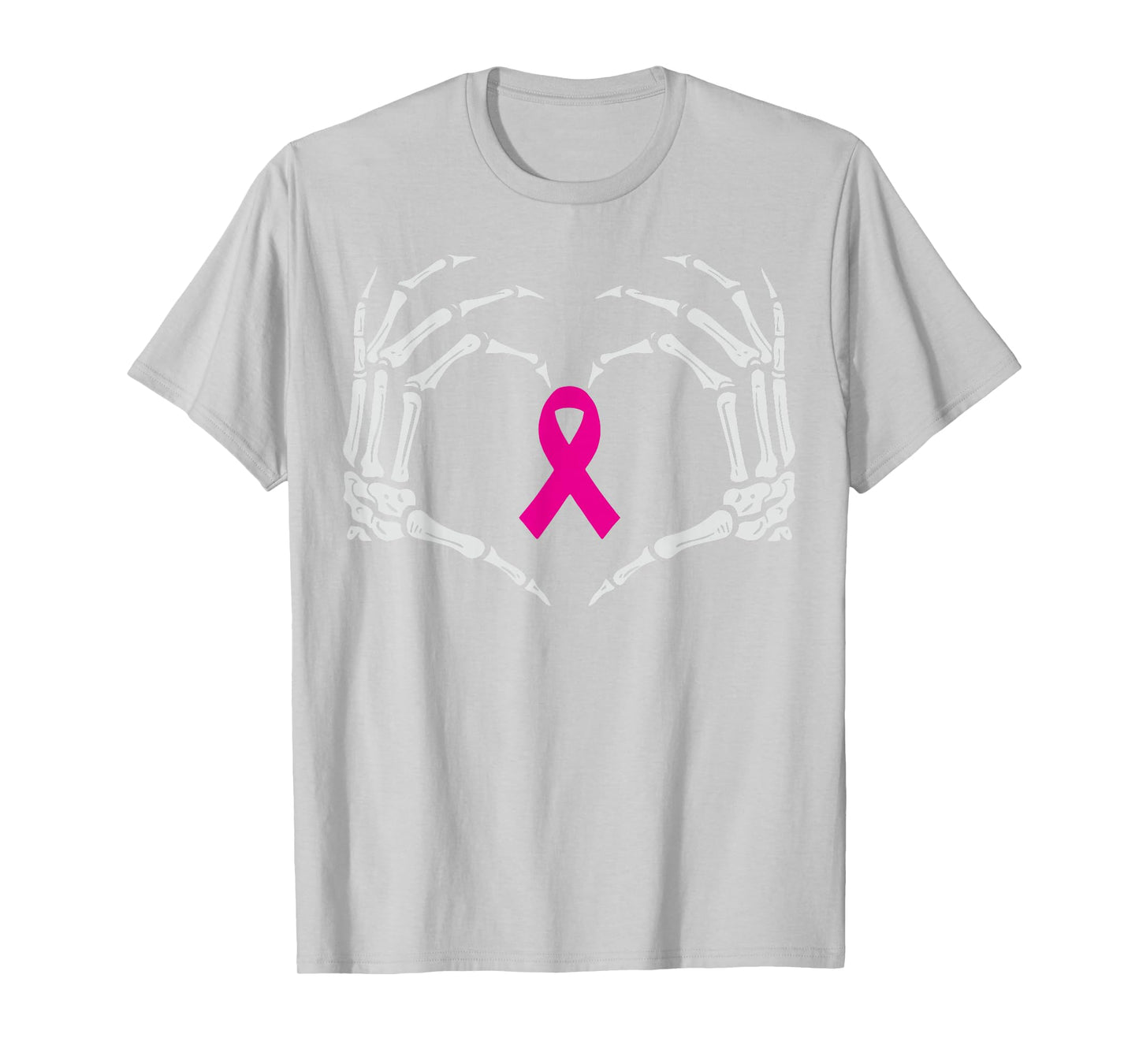 Skeleton Hands Heart Breast Cancer Awareness Pink Ribbon T-Shirt