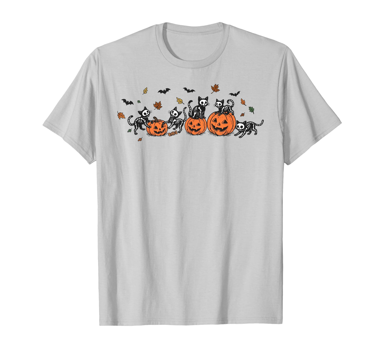 Cute Halloween Cat Ghost Pumpkin Skeleton Spooky Season Cat T-Shirt