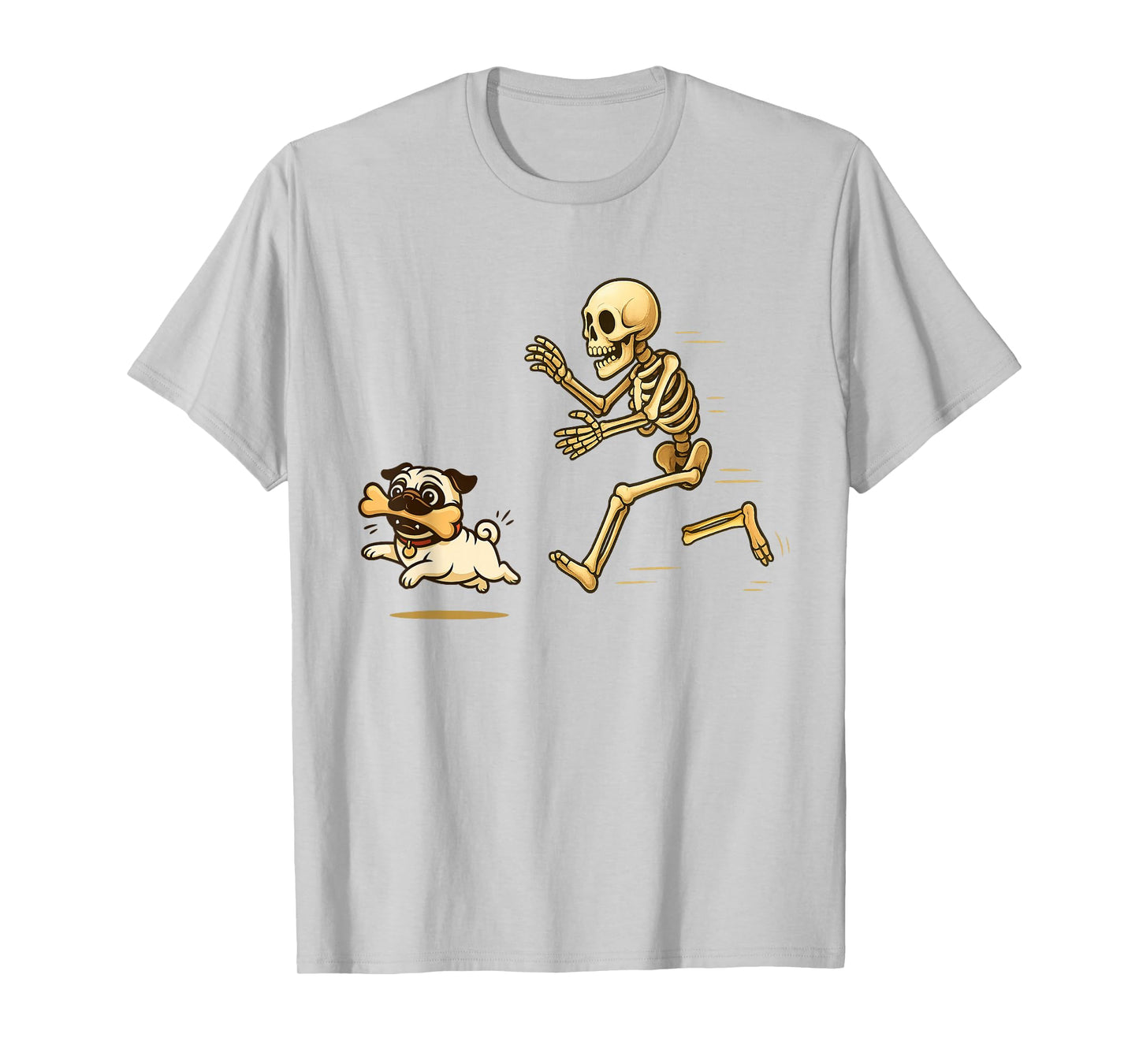 Funny Pug Dog Halloween Steal Bone Skeleton Chase Spooky Pug T-Shirt