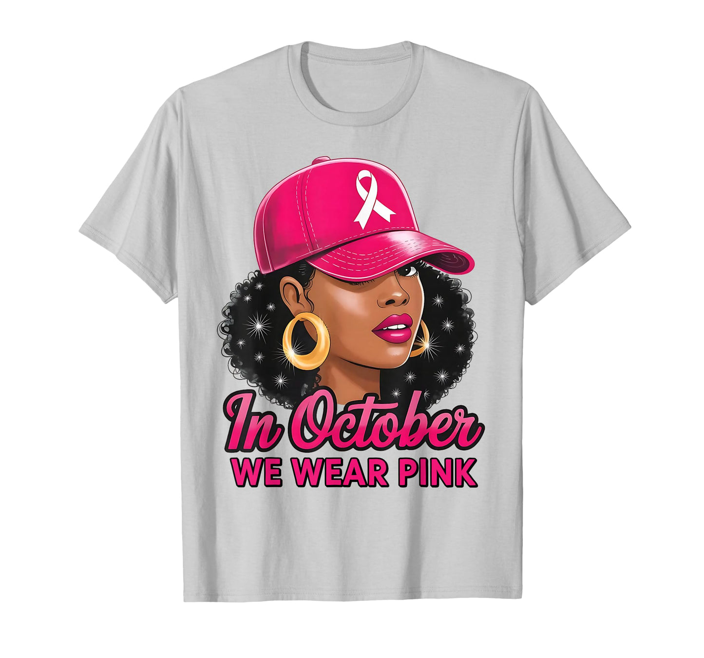 in October We Wear Pink Black Women Breast Cancer Awareness T-Shirt