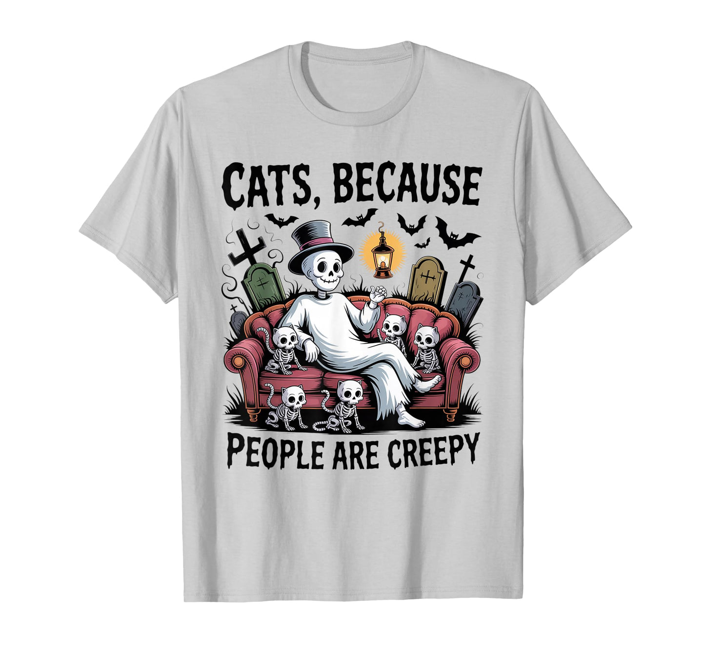 Cats Because People are Creepy Ghost Halloween Cat Mom Kids T-Shirt