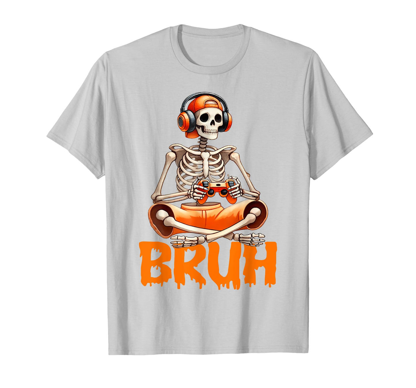 Bruh Halloween Boys Kids Gamer Mens Skeleton Video Gaming T-Shirt